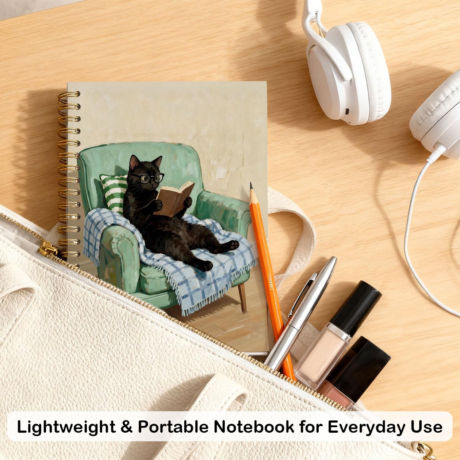 Black Cat Reading Book Spiral Notebook, Book Lover Reader Bookish Bookworm Gi…