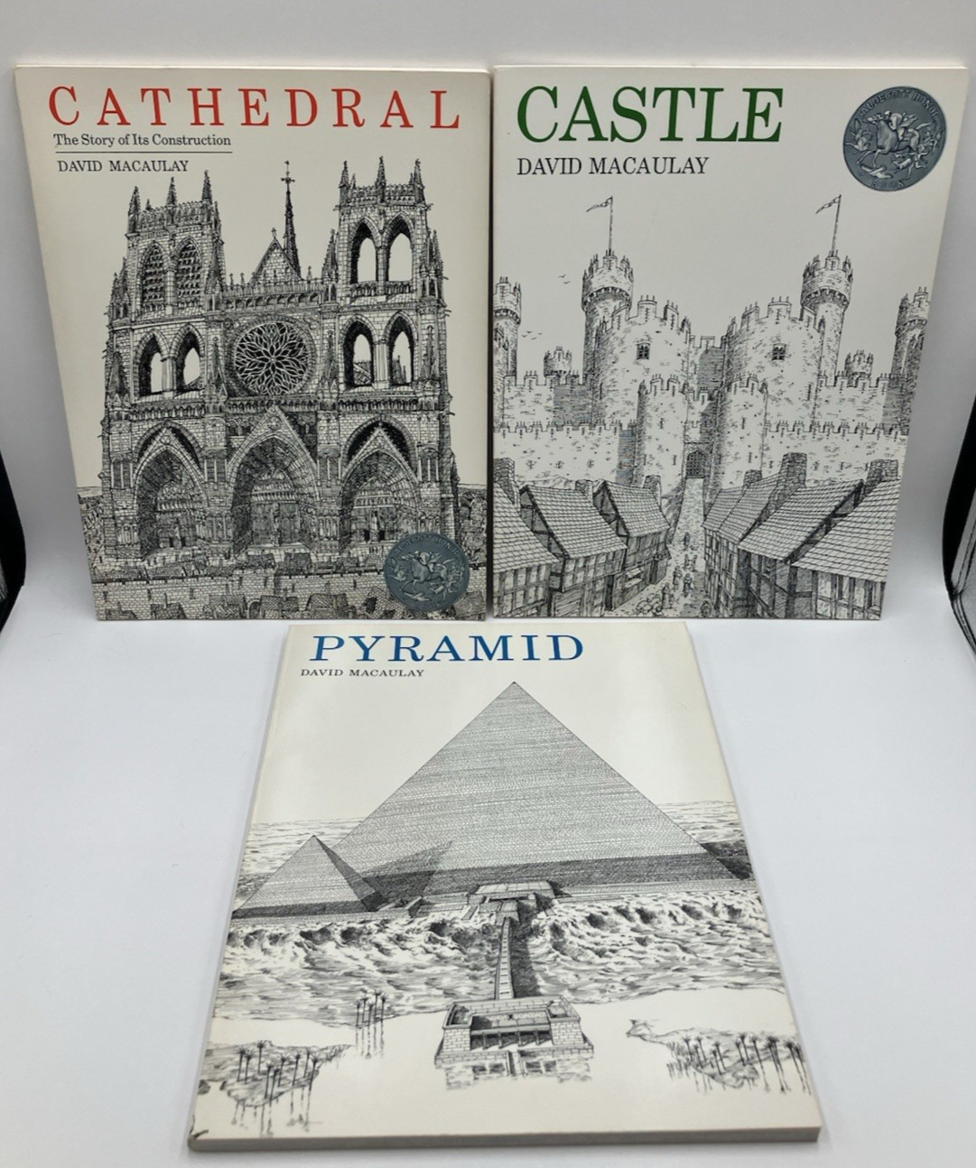 Lot of 3 David Macaulay Vintage Paperback Books Castle Cathedral Pyramid