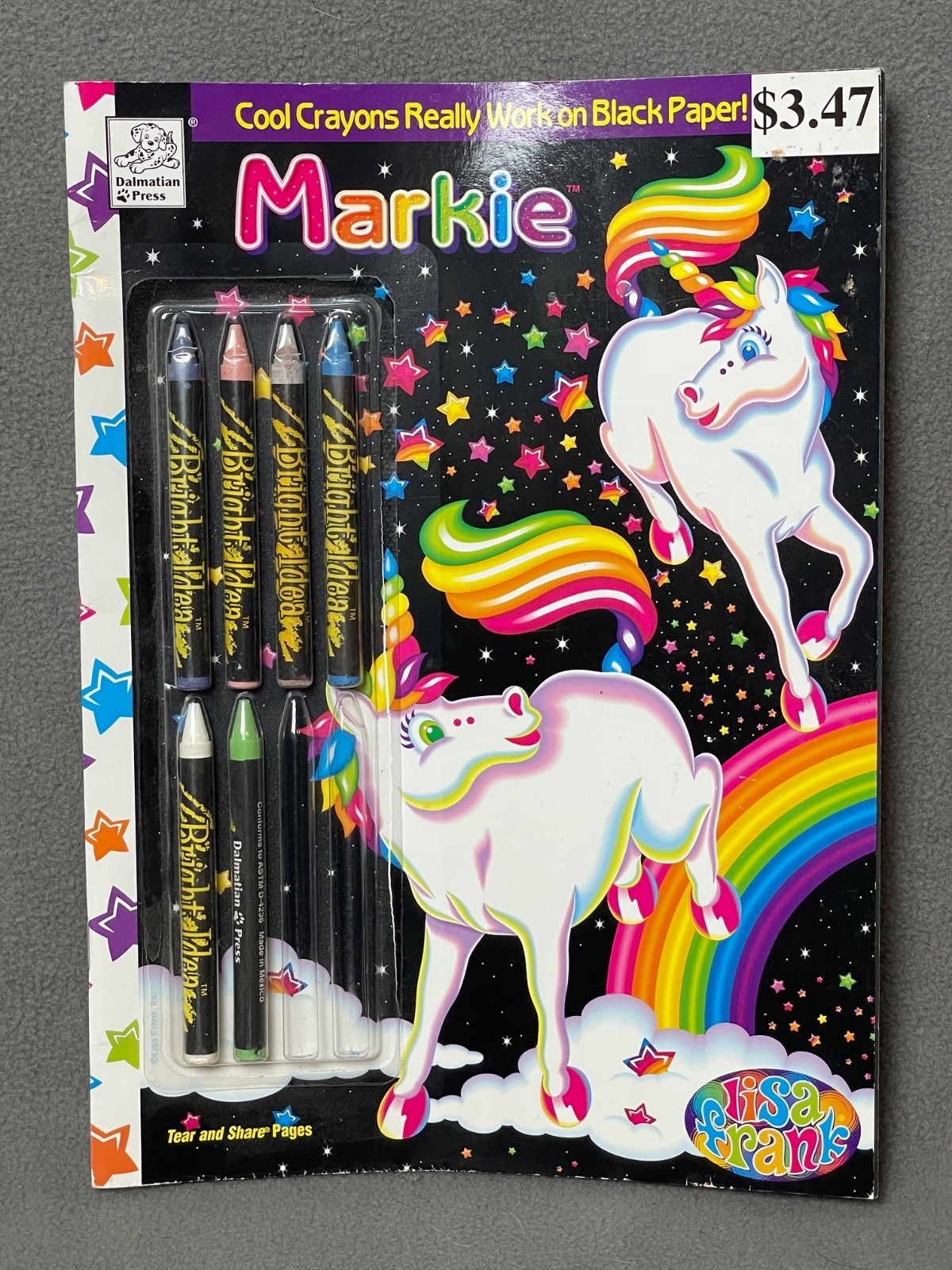 VTG Lisa Frank Markie Bright Idea Coloring Book & Crayons Dalmatian Press 2003
