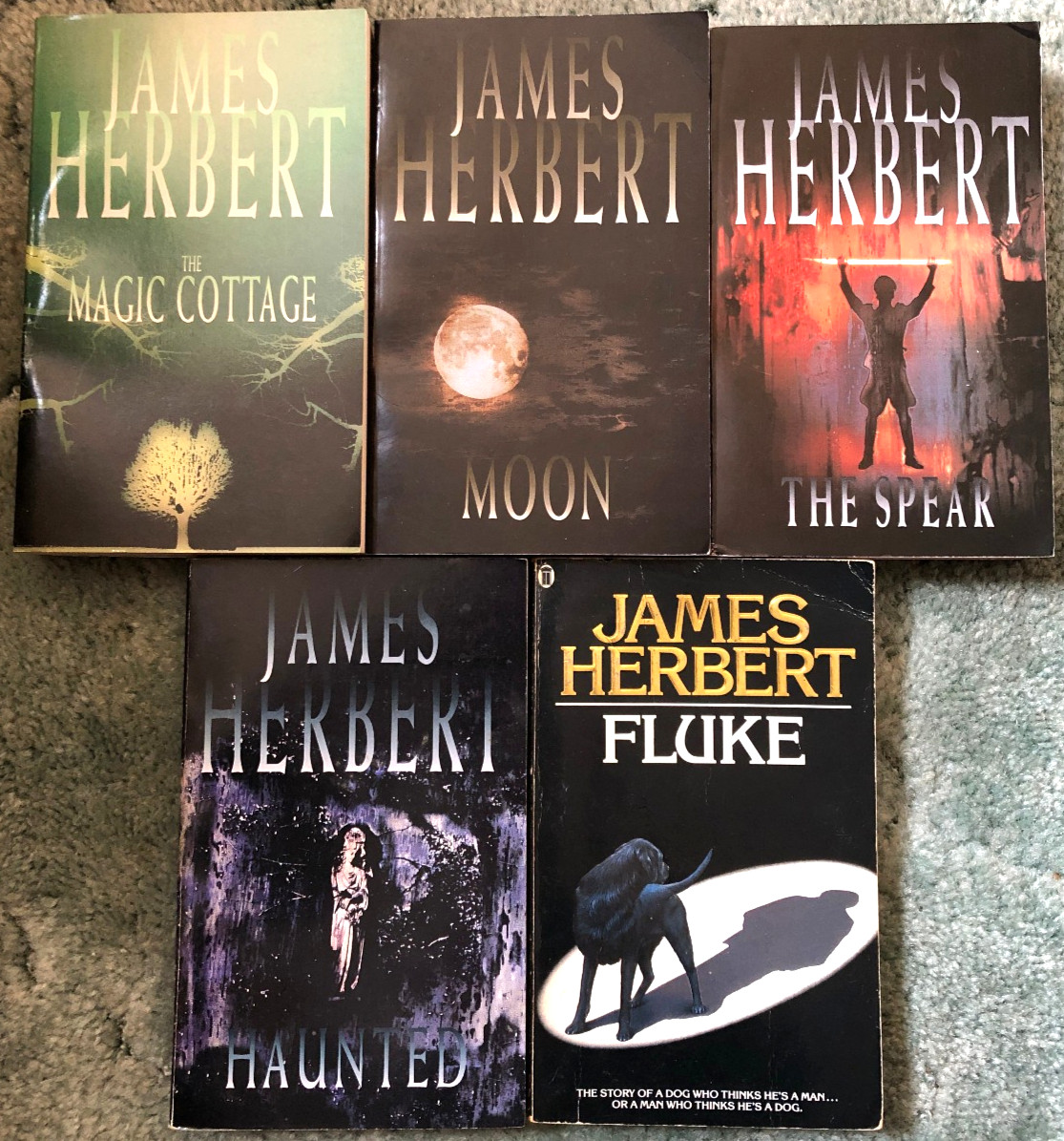 James Herbert books, lot of 5, Magic Cottage, Moon, The Spear, Haunted & Fluke