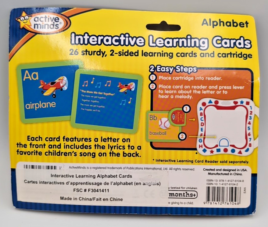 Active Minds Interactive Learning Cards Alphabet Pack NEW SEALED – 2006 Cartridg