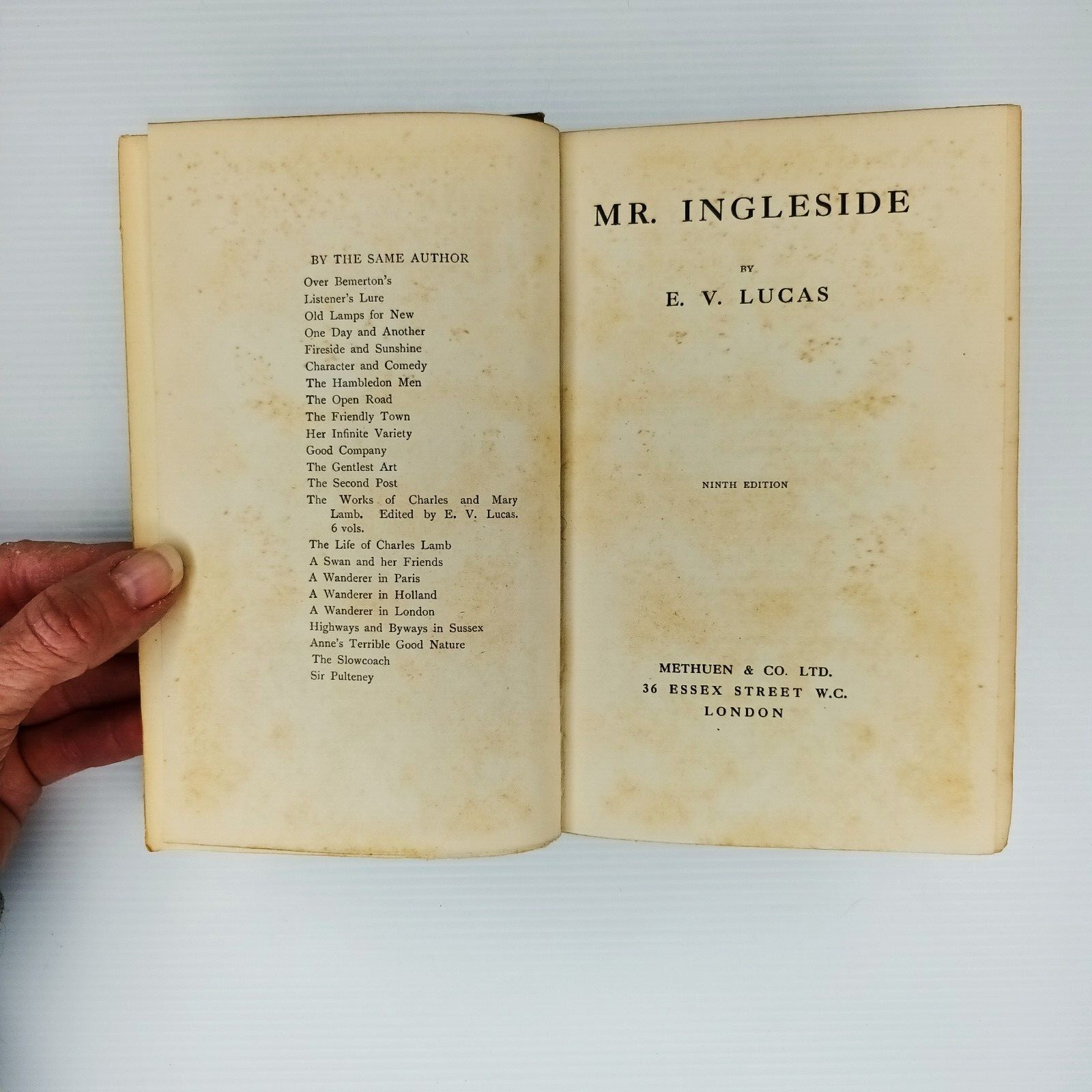 Mr Ingleside. E.V. Lucas. 1911. Ninth Edition. Max Teichmann Ex-Libris label.