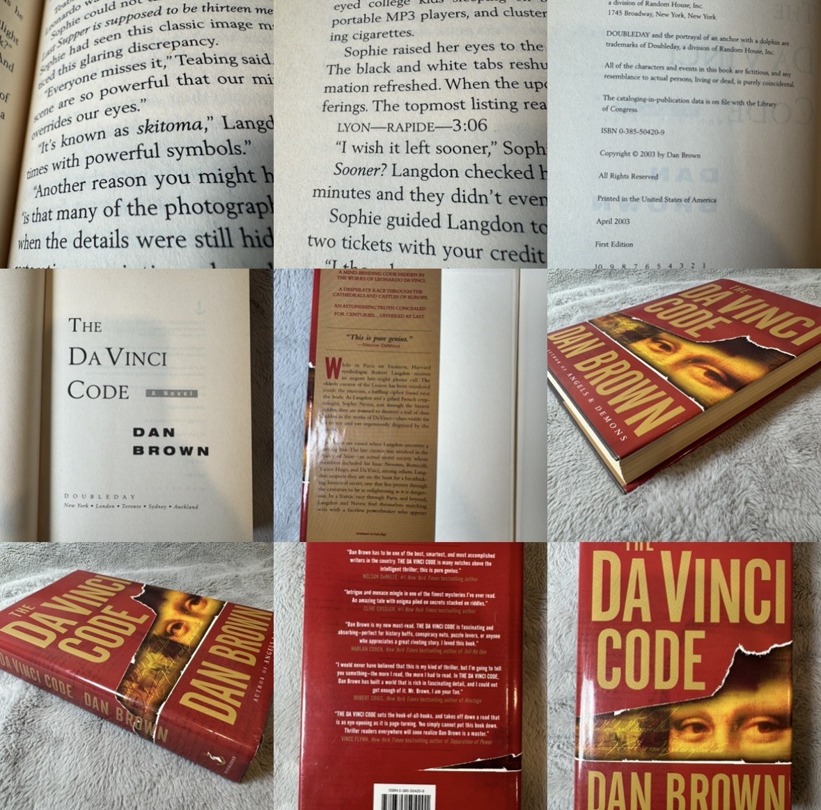 The Da Vinci Code TRUE 1st ed. 1st Print +Printing Errors Dan Brown 2003 HC/DJ C