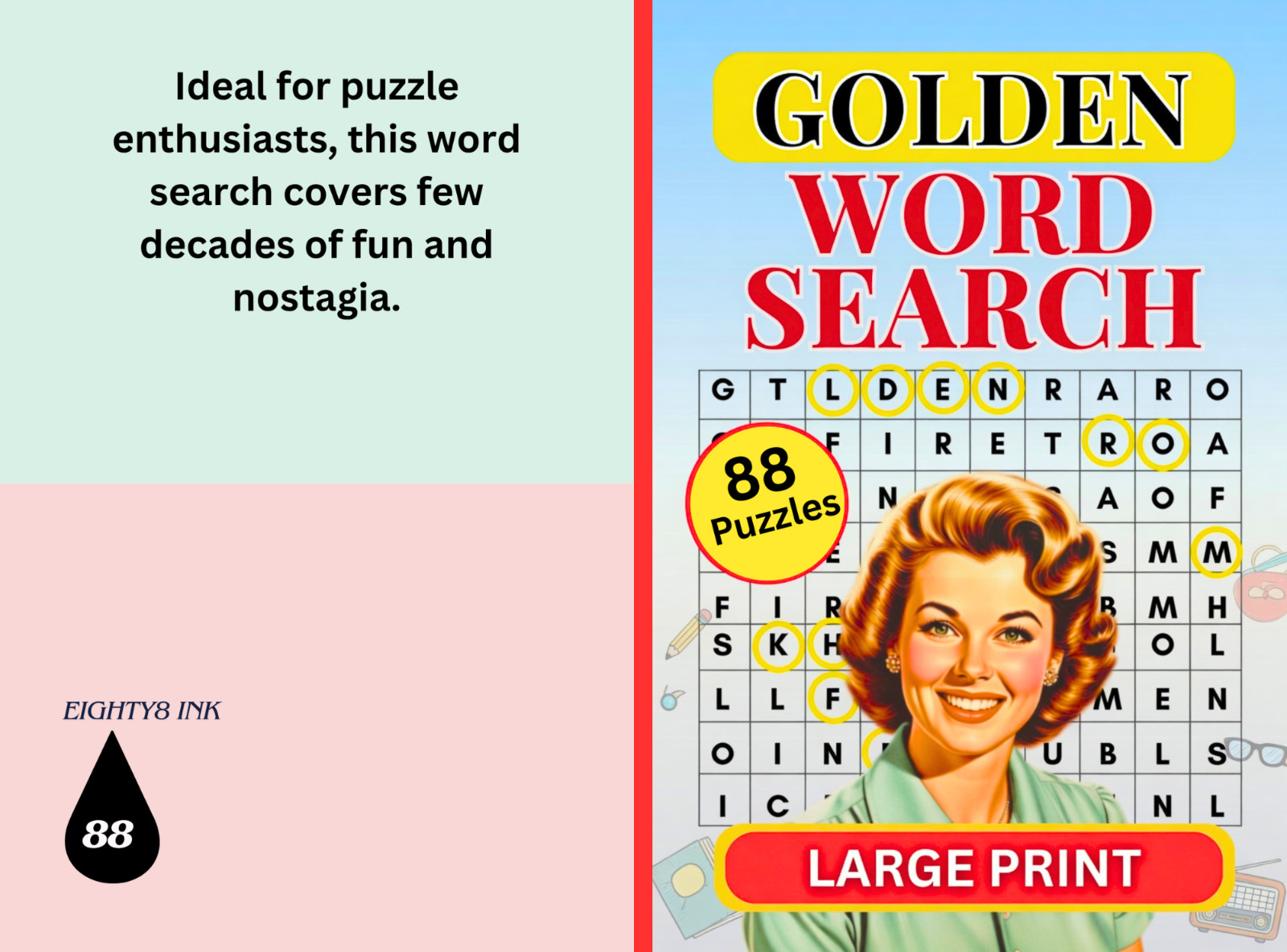 Golden Word Search Puzzles Large Print Nostalgic Theme 88-puzzles