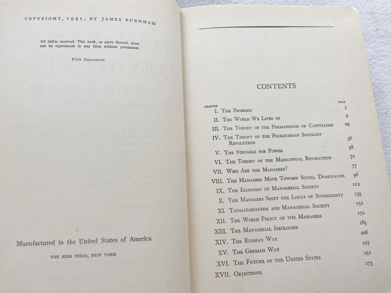 1941 HC The Managerial Revolution: What Is Happening in the World by Burnham, ..