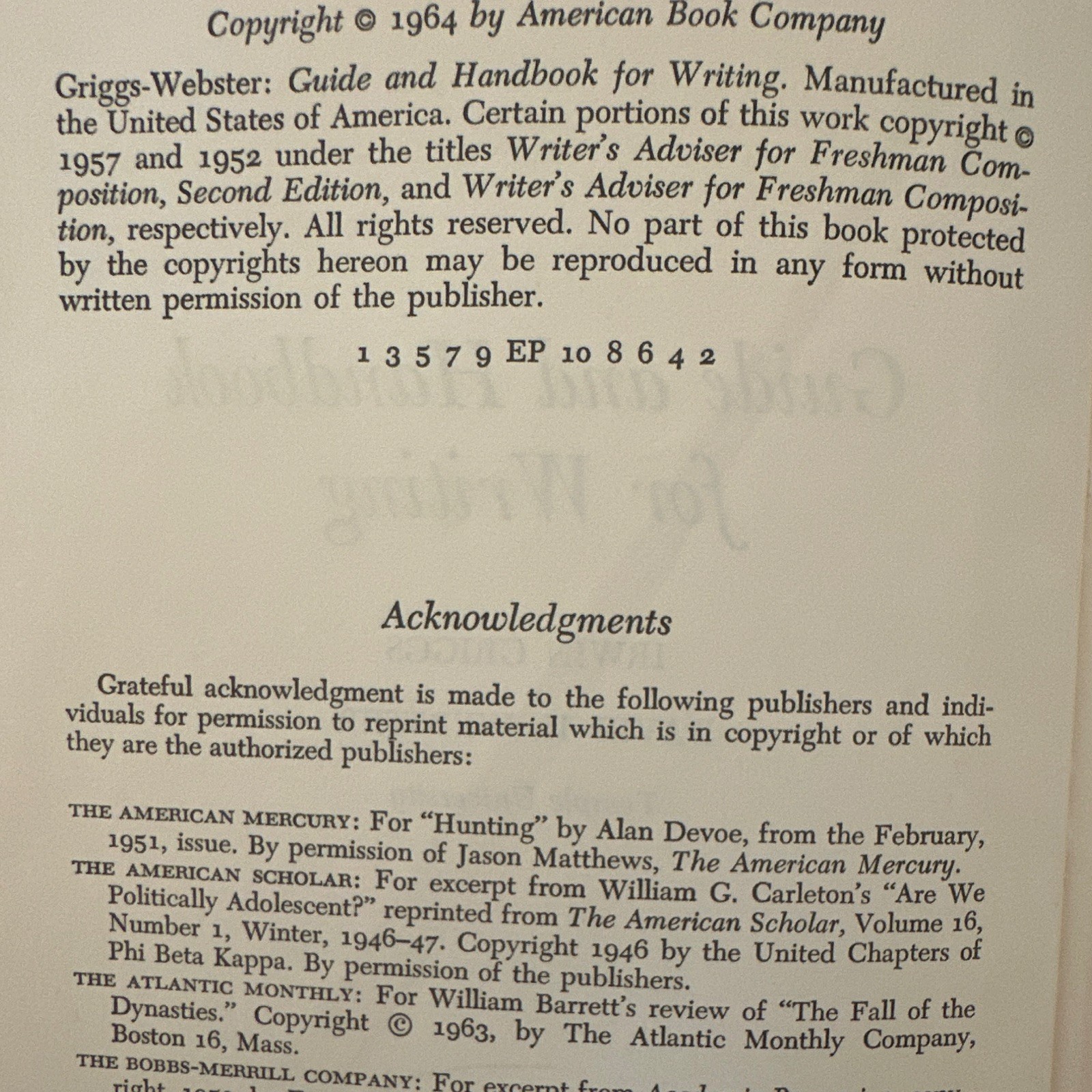 American Book Co Guide and Handbook for Writing Griggs & Webster HC 1964