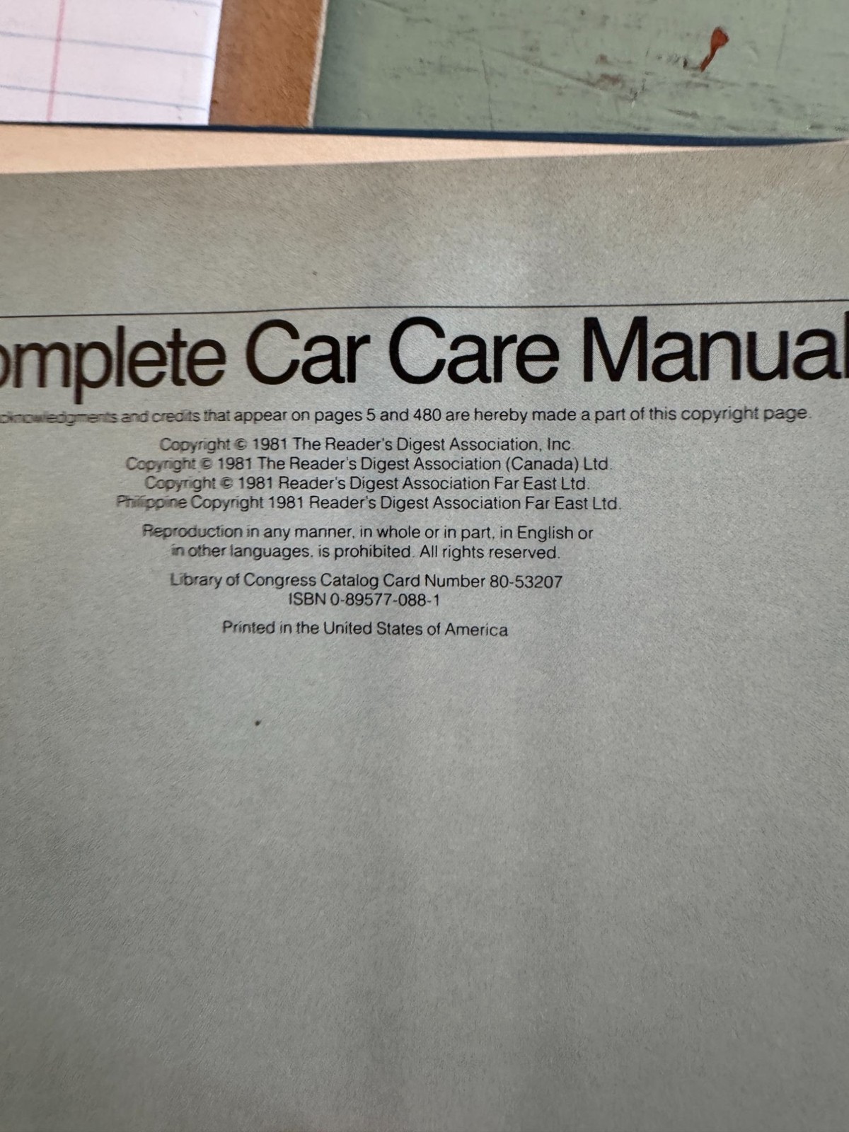 Readers Digest Complete Car Care Manual and Tune up Data Set Vintage Automotive