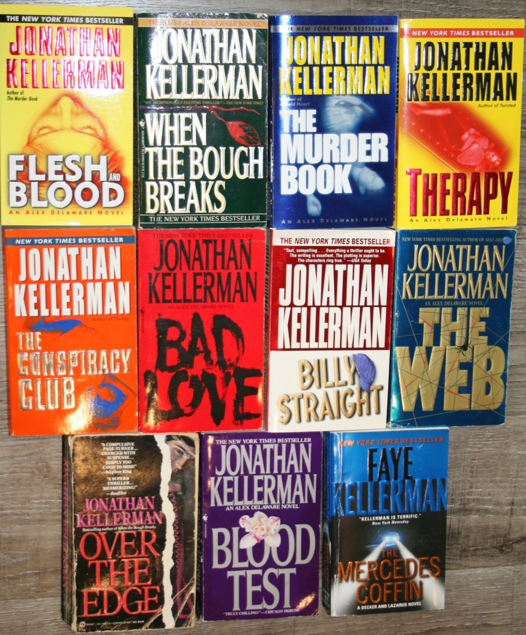 Lot of 10 Paperbacks by Jonathan Kellerman, 1 Faye Kellerman