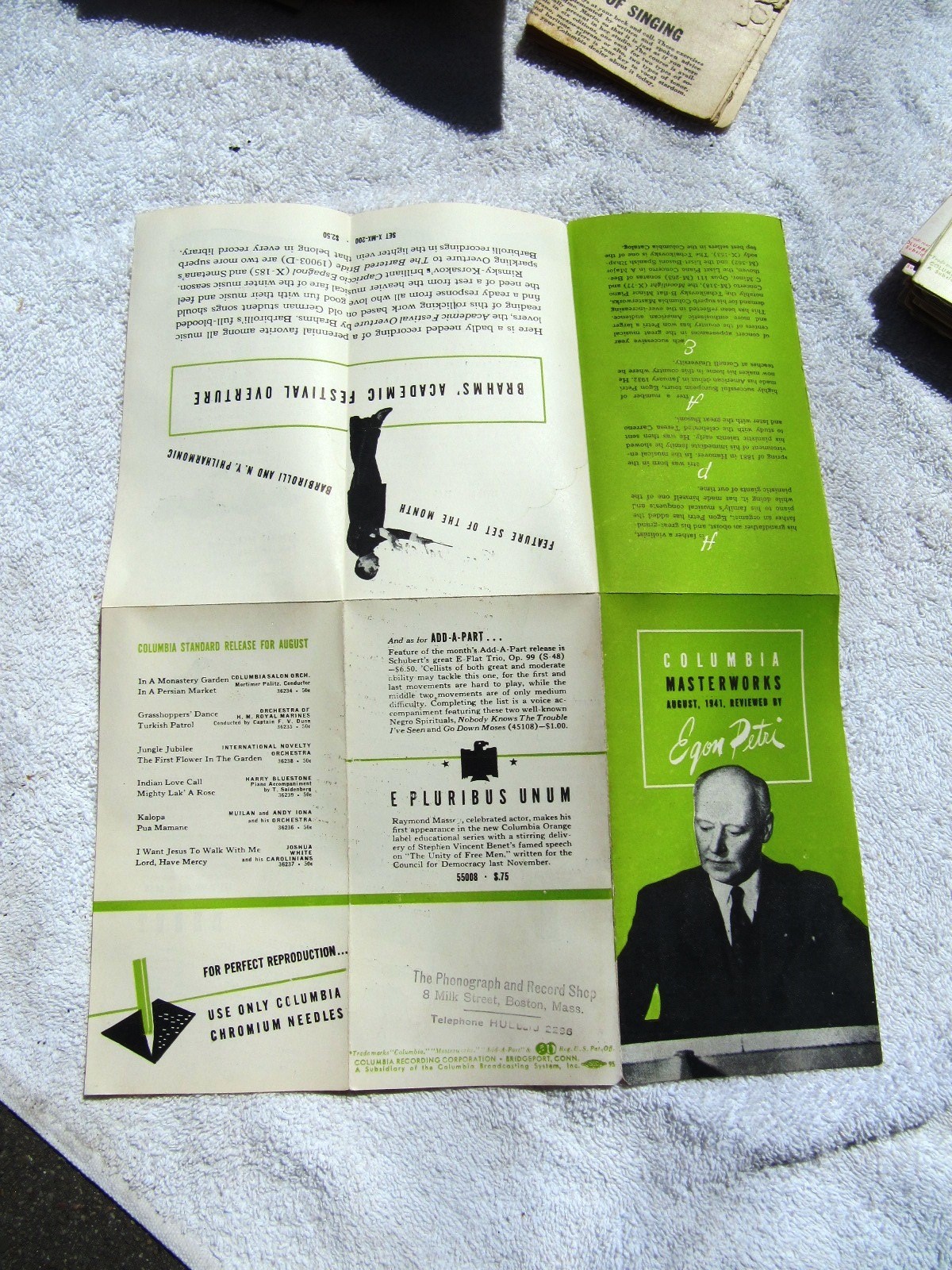 August 1941 COLUMBIA MASTERWORKS Supplement Reviews Egon Petri RECORD CATALOG