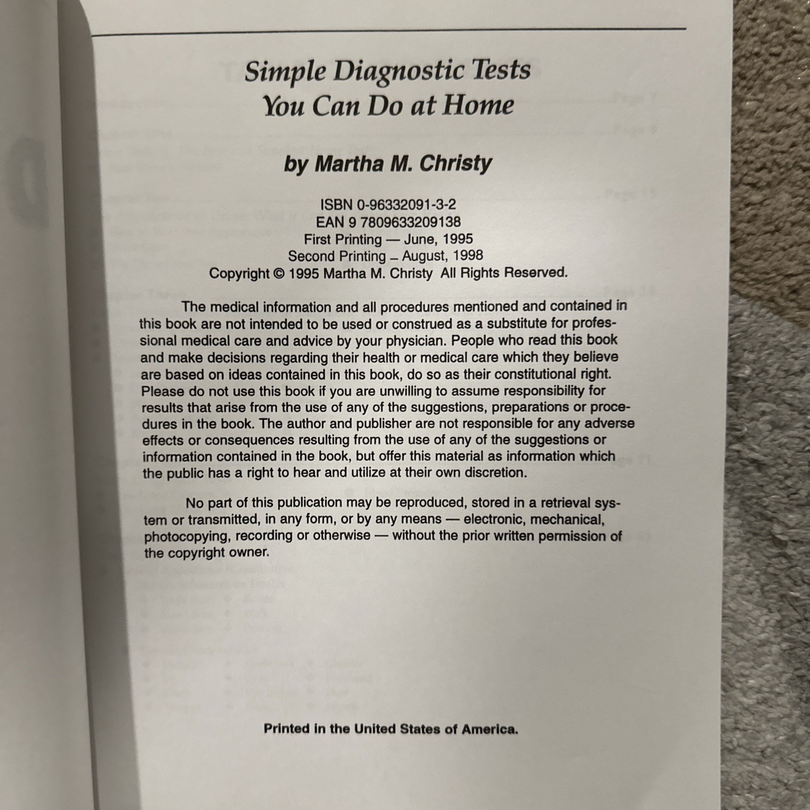 Simple Diagnostic Tests You Can Do at Home – paperback Christy, Martha M.