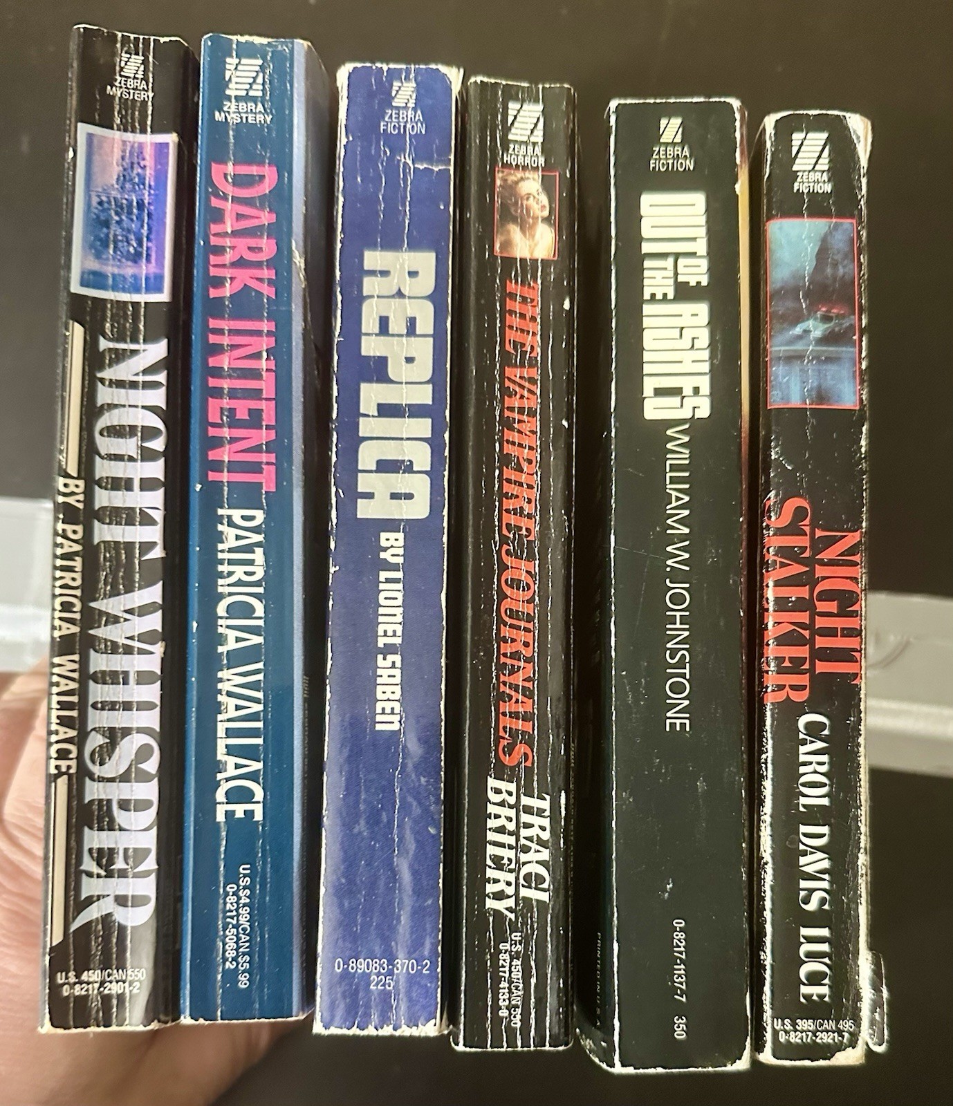 6 Vintage Zebra Horror Paperbacks. Used Condition.Patricia Wallace, Traci Briery