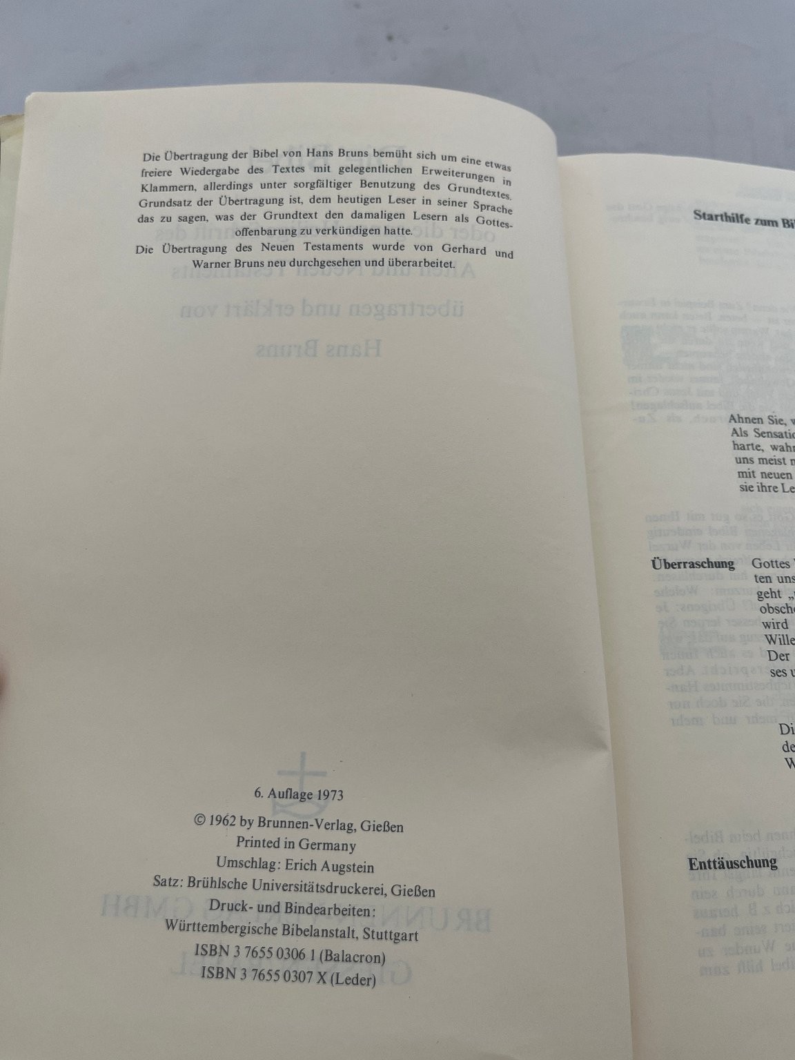Die Bibel Hans Bruns 1973 6. Auflage German Illustrated Brunnen-Verlag
