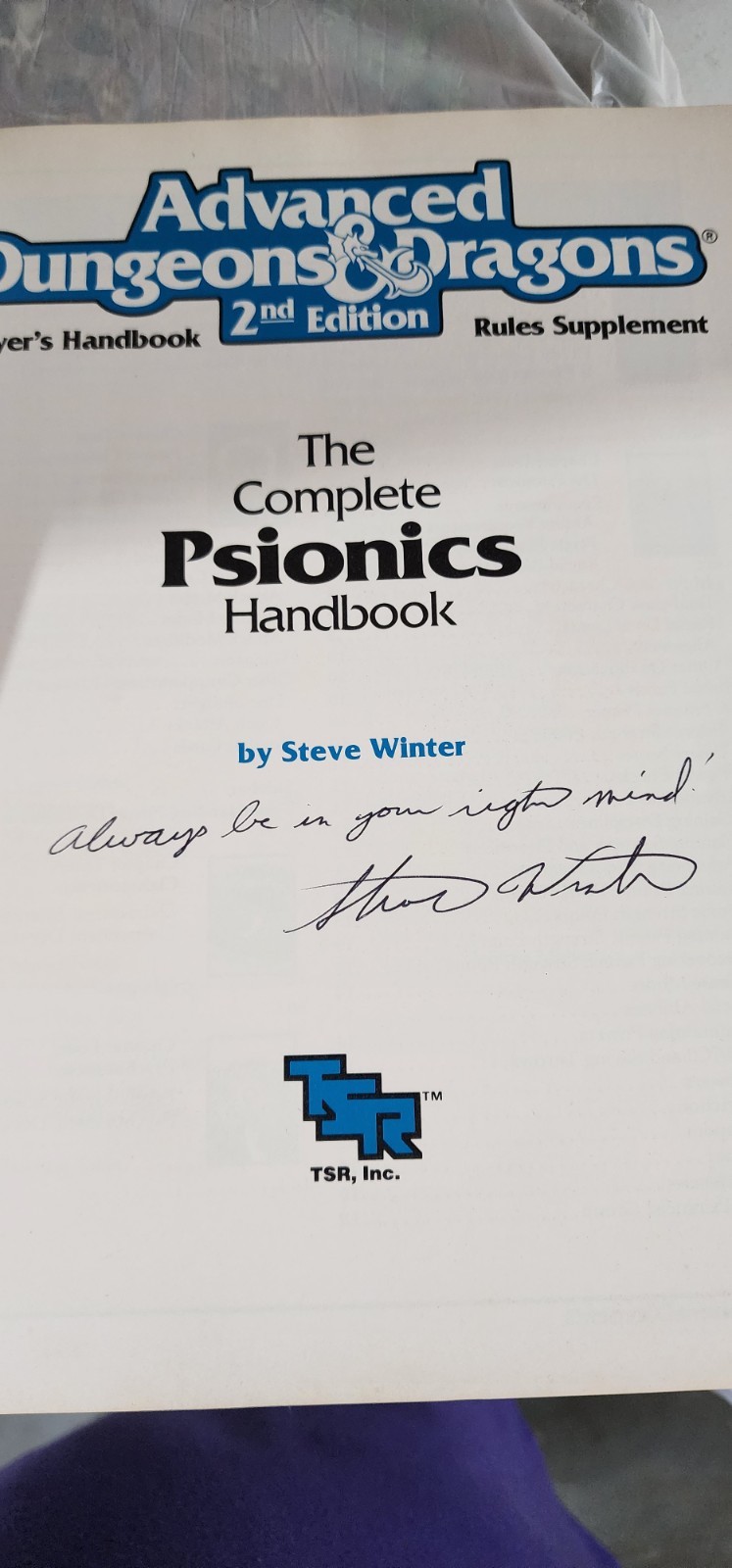 (SIGNED) Advanced Dungeons & Dragons 2nd Ed The Complete Psionics Handbook