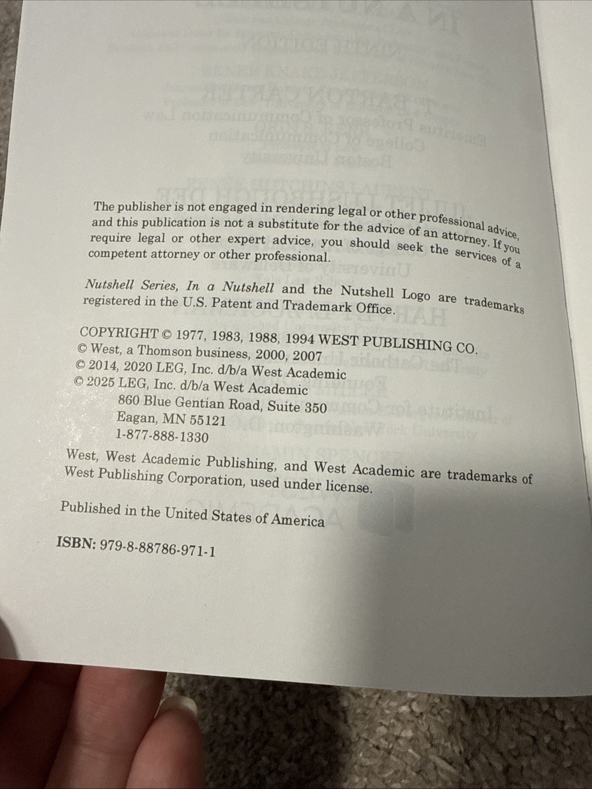 Mass Communication Law in a Nutshell by T. Carter; Juliet Dee; Harvey Zuckman