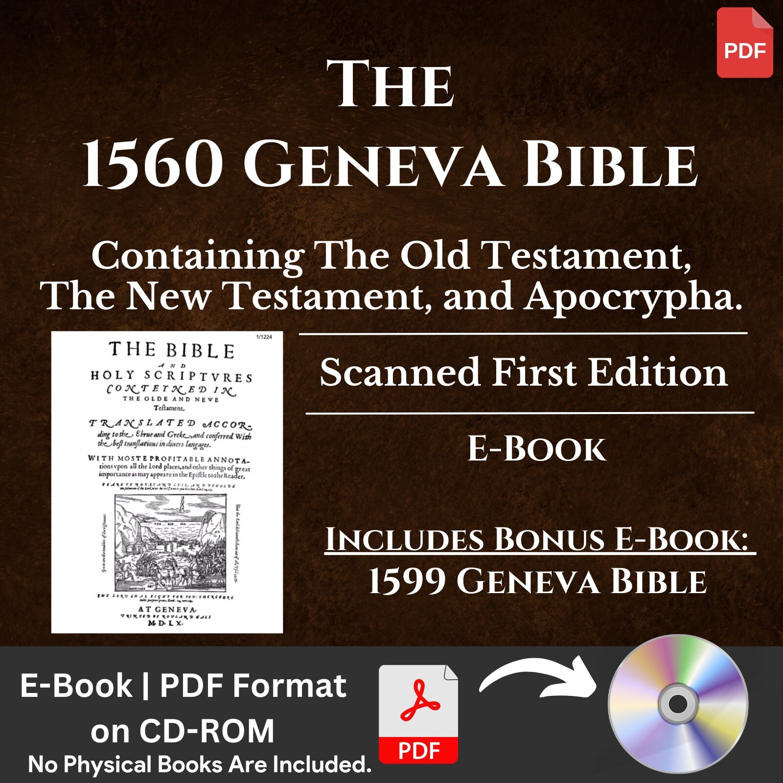 1560 Geneva Bible (E-Book) & Bonus 1599 Bible Ebook on CD-ROM -Scanned Original