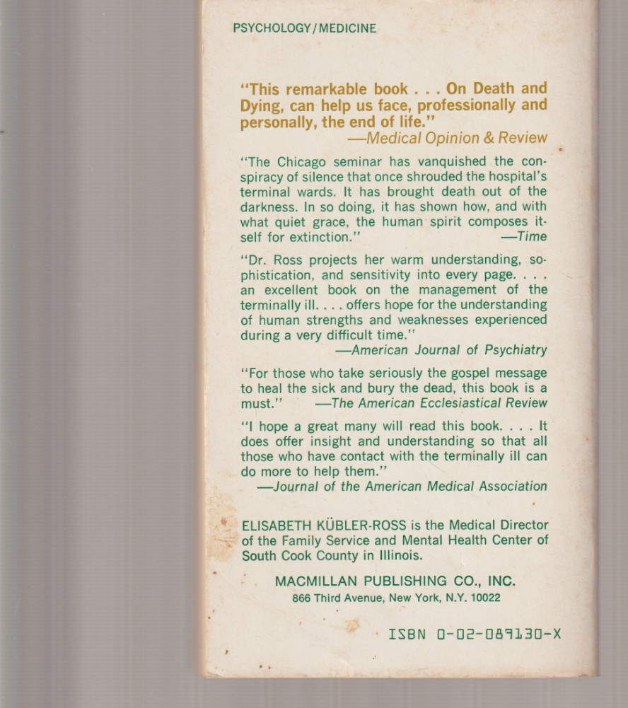 On Death And Dying 1979 21st Macmillan Elisabeth Kubler-Ross