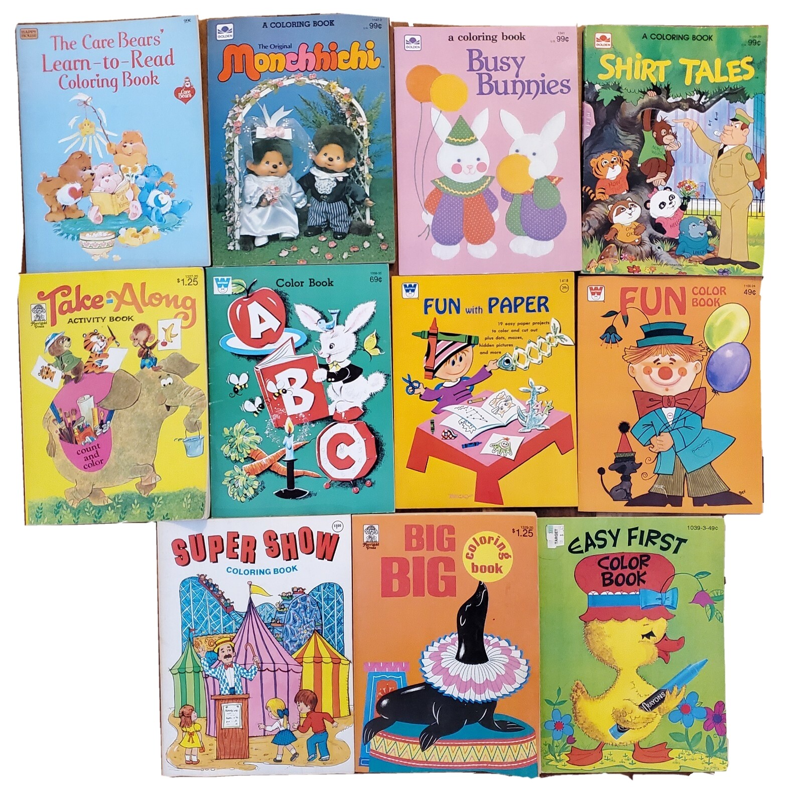 70s 80s Childrens Coloring Books Unused Educational Animals Easy Crafts Vintage