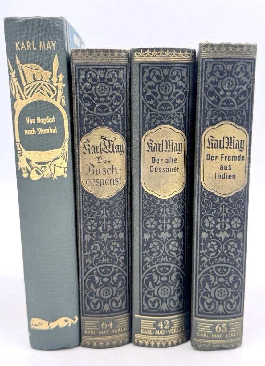 Karl May 4 book set, 1954 DER FREMDE AUS INDIAN / BUCHGESPENST / ALTE DESSAUER
