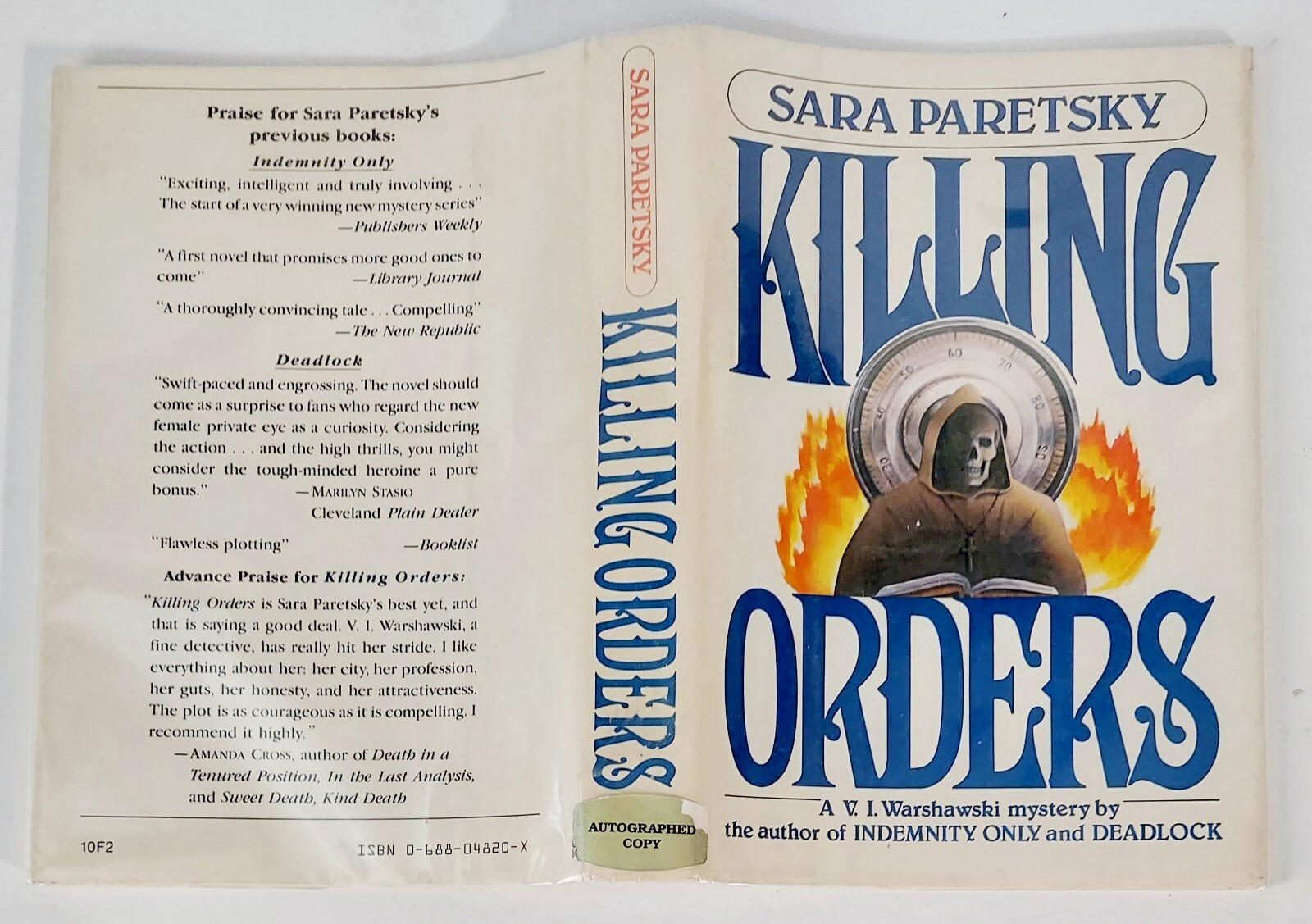 Killing Orders, Sara Paretsky (1985 HC) Signed First Edition. V. I. Warshawski