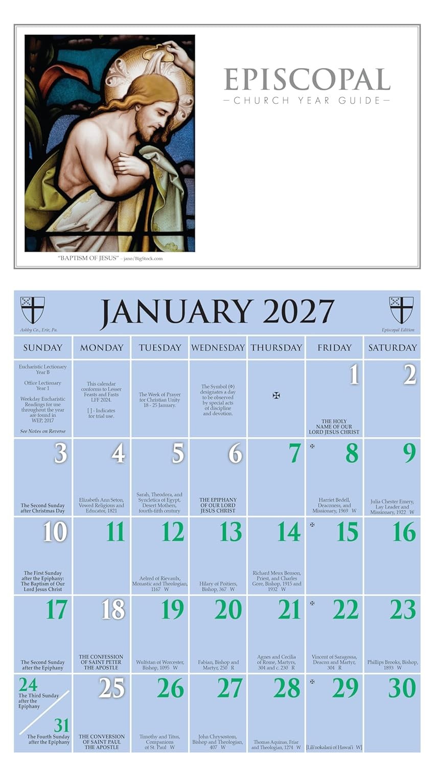 2027 Episcopal Church Year Guide Kalendar: January 2027 Through December 20 Wall