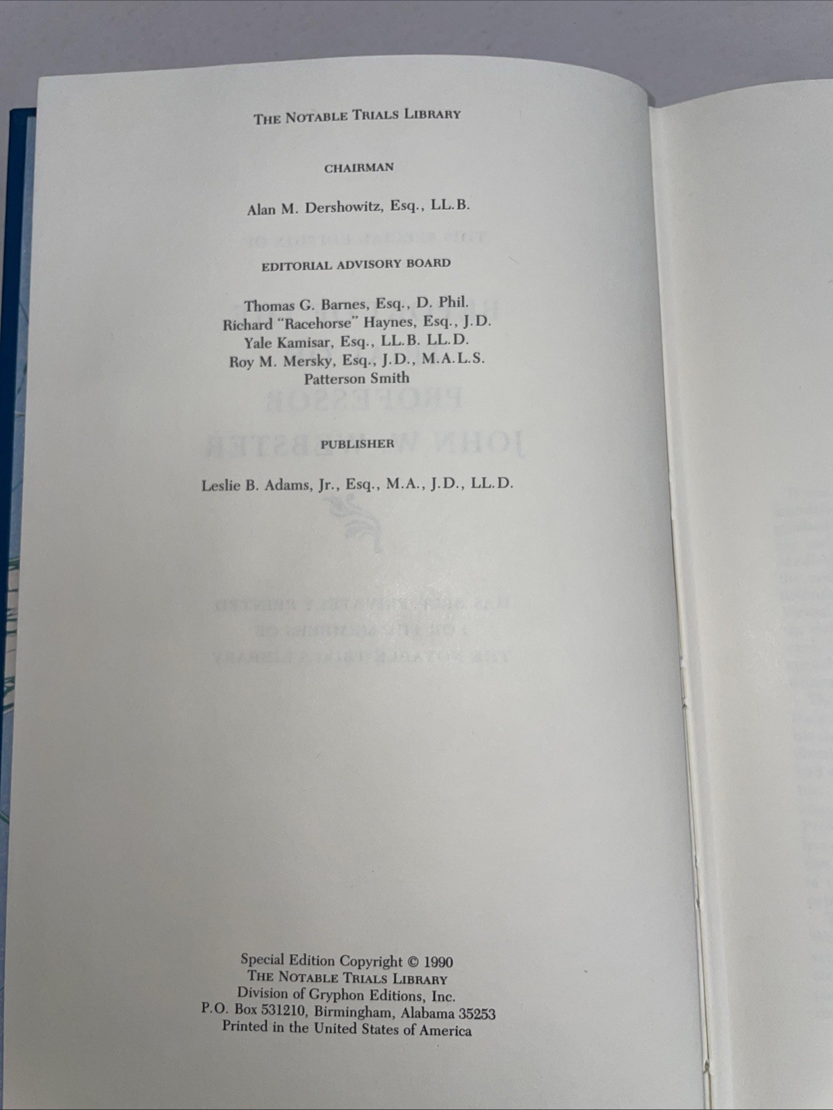 NOTABLE TRIALS LIBRARY~Report Trial Professor John Webster~1990 LEATHER HC~Murdr