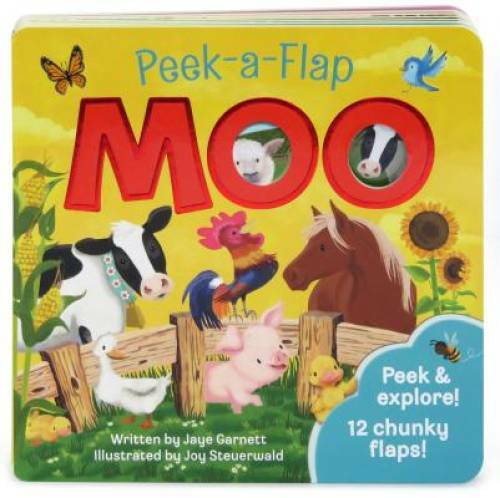 Moo: Peek-a-Flap Children’s Board Book – Board book By Jaye Garnett – GOOD