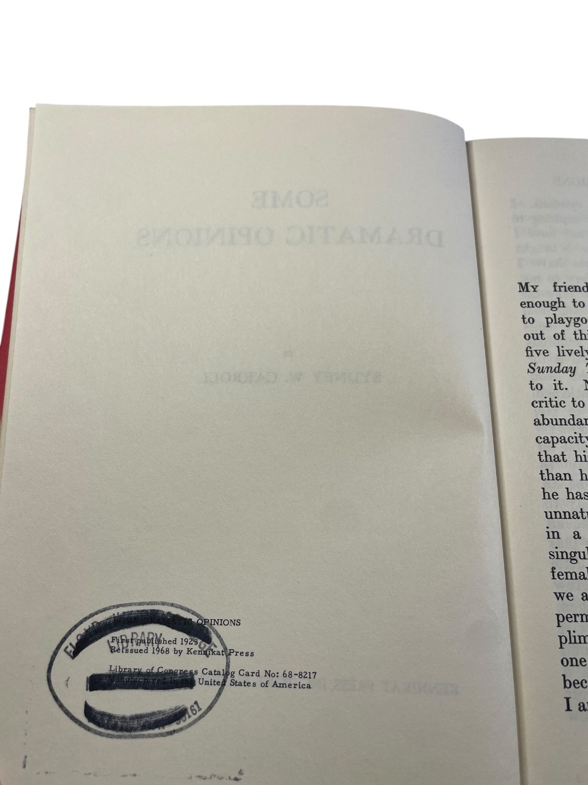 Some Dramatic Opinions Sydney W. Carroll 1968 Reissue Edition Kennikat Press