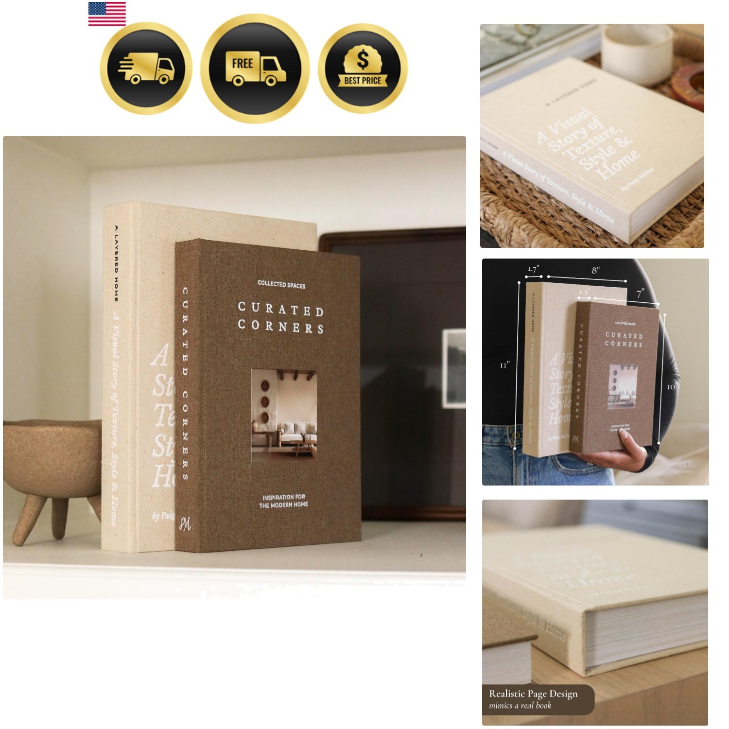 Chic Decorative Book Set with Storage – 2 Linen Covers for Home Styling