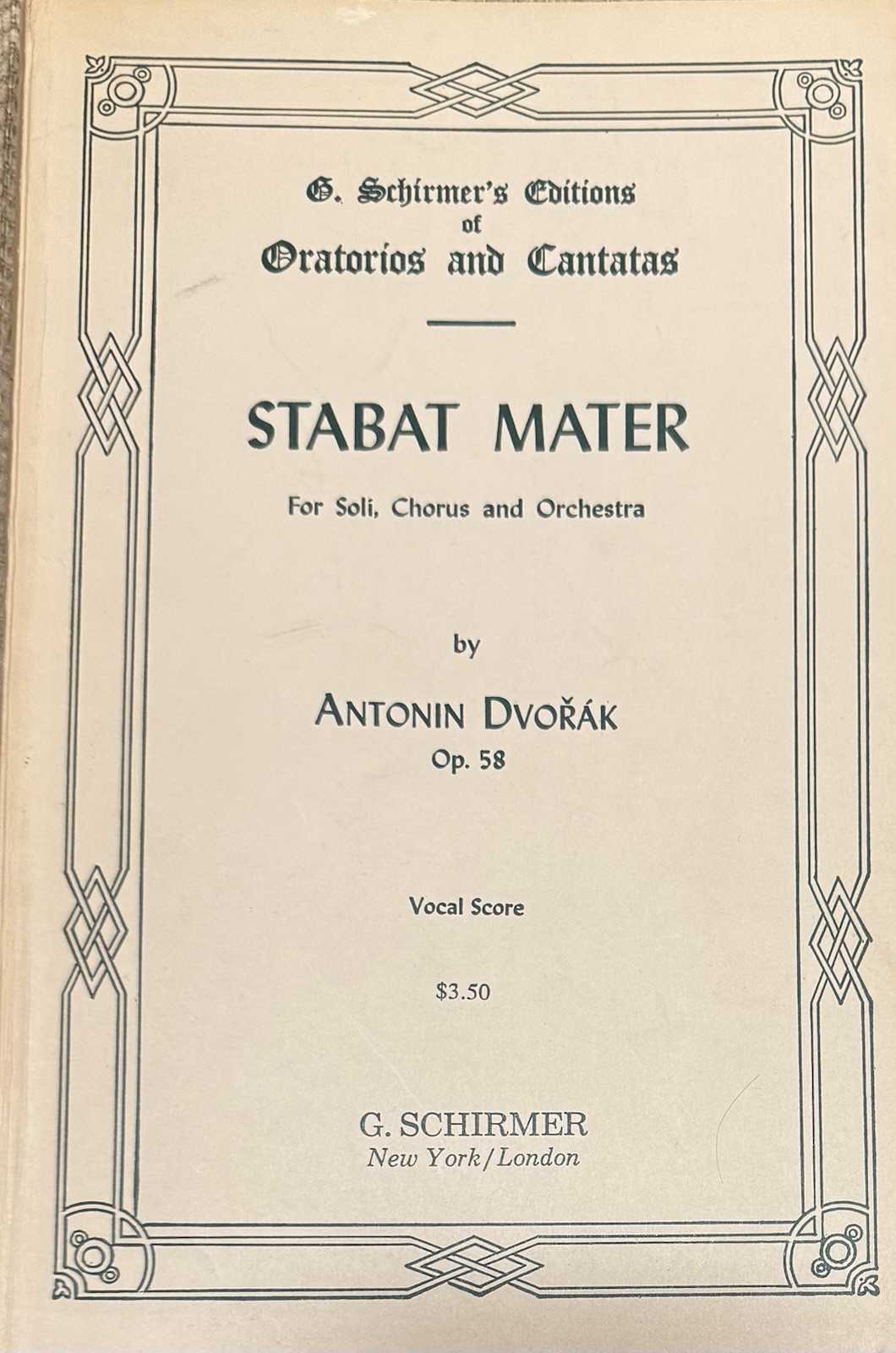DVORAK: Stabat Mater Op. 58- Latin (G. Schirmer, paperback)