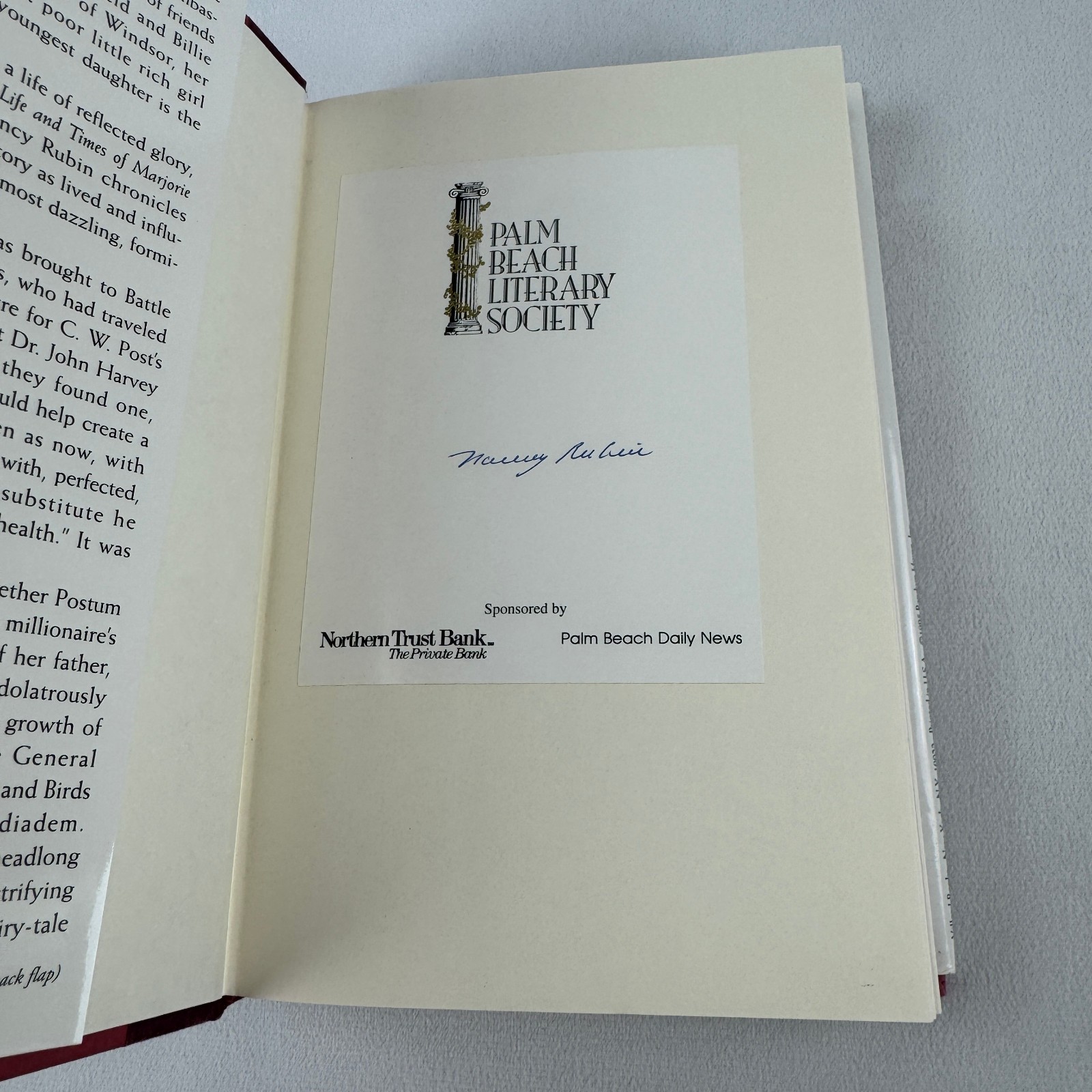 Marjorie Merriweather Post, Rubin- Palm Beach Literary Society Mar-a-Lago Signed