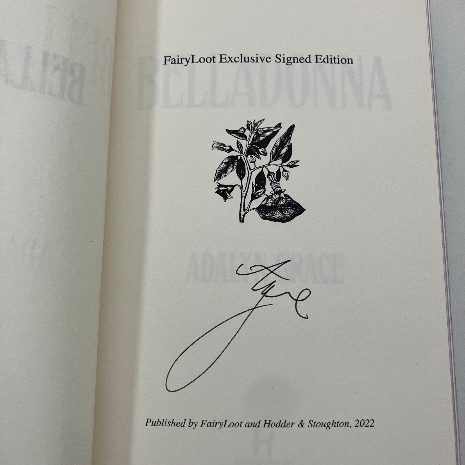 Belladonna Adalyn Grace SIGNED FairyLoot Edition Romantasy 2022 HCDJ Romance