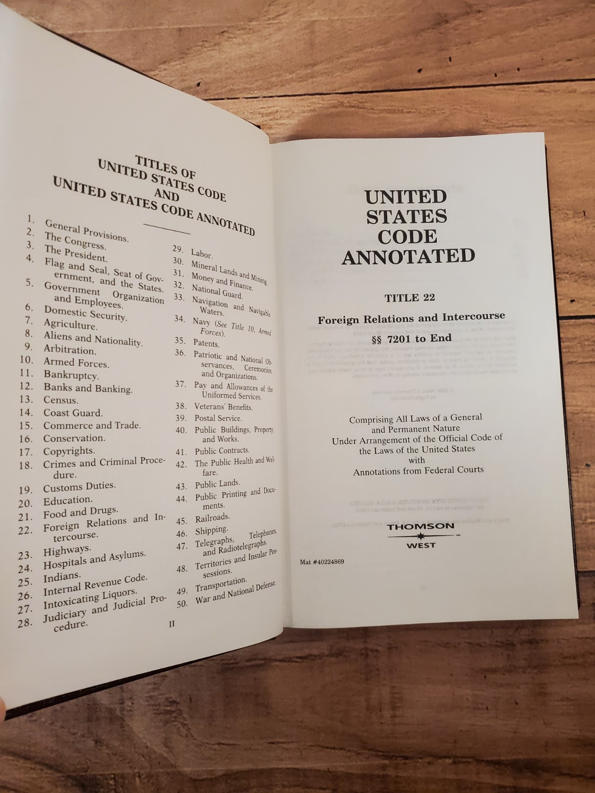 United States Code Annotated 22 & 7201 to end Foreign Relations Intercourse 2004