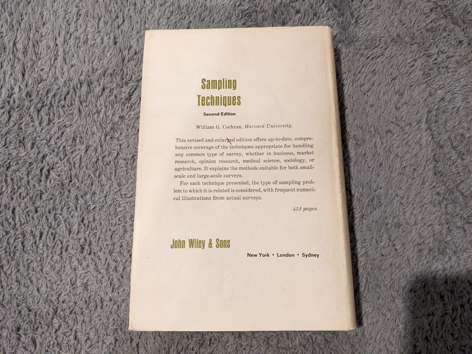 Survey Sampling Leslie Kish 1967 Second Edition John Wiley And Sons Hardcover