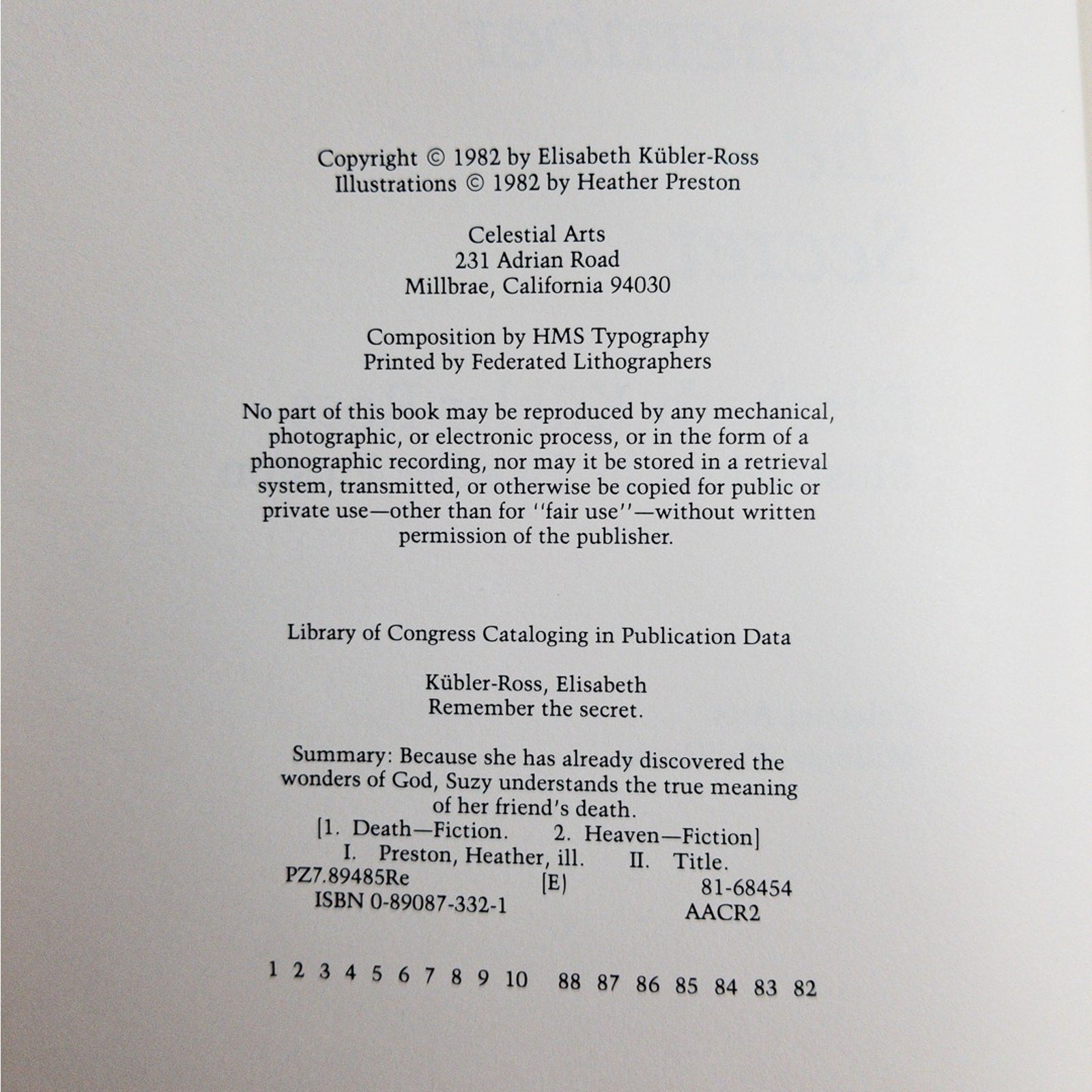 Remember the Secret Elisabeth Kübler-Ross 1st Ed 1982 HC DJ Children Picture