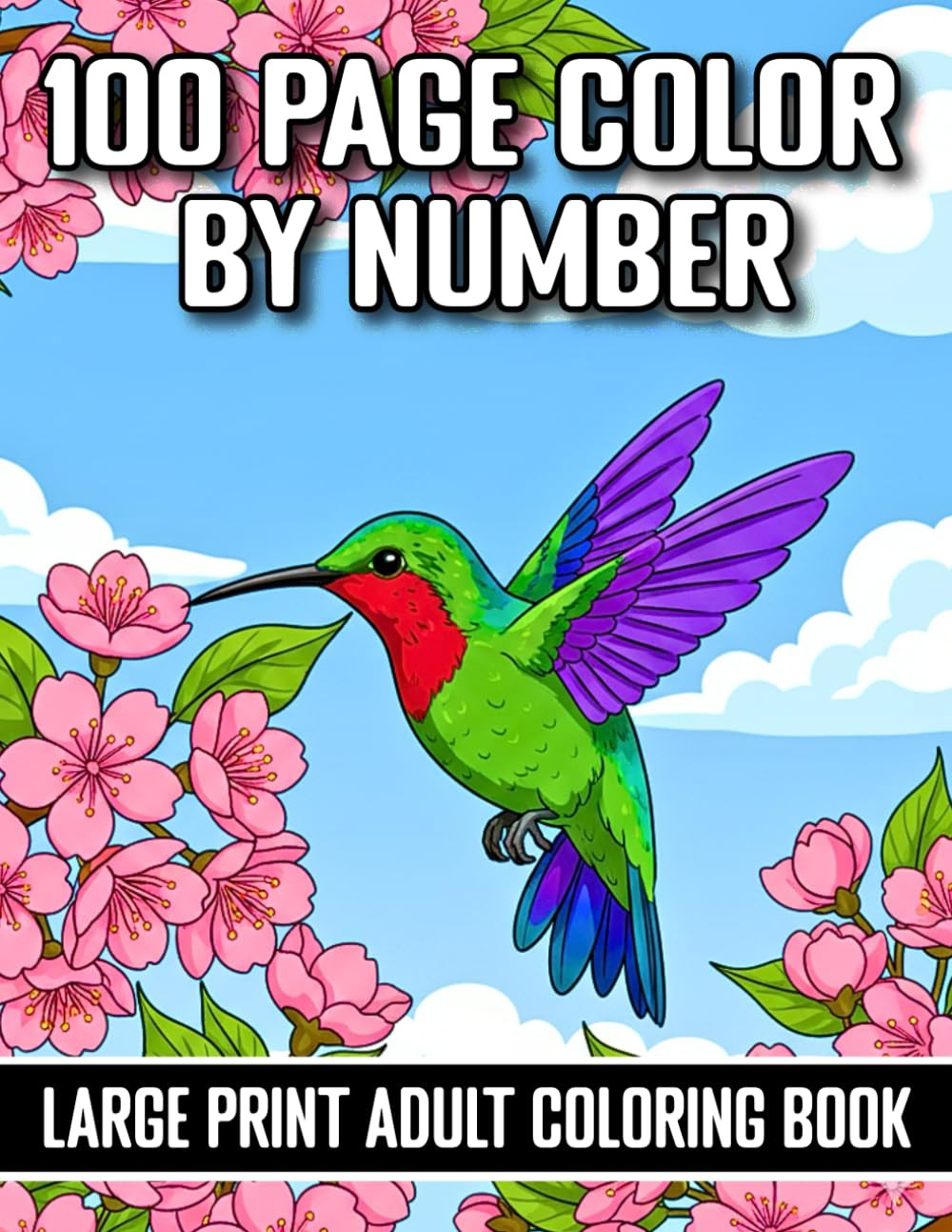 100 Page Color by Number Large Print Adult Coloring Book: Easy Color by Number