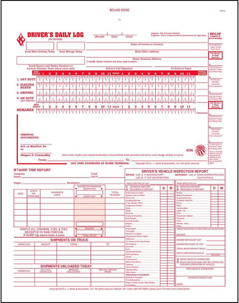 5-in-1 Driver Daily Log Book 10 Pack, Book Format with 31 Sets, 2-Ply Carbonl…