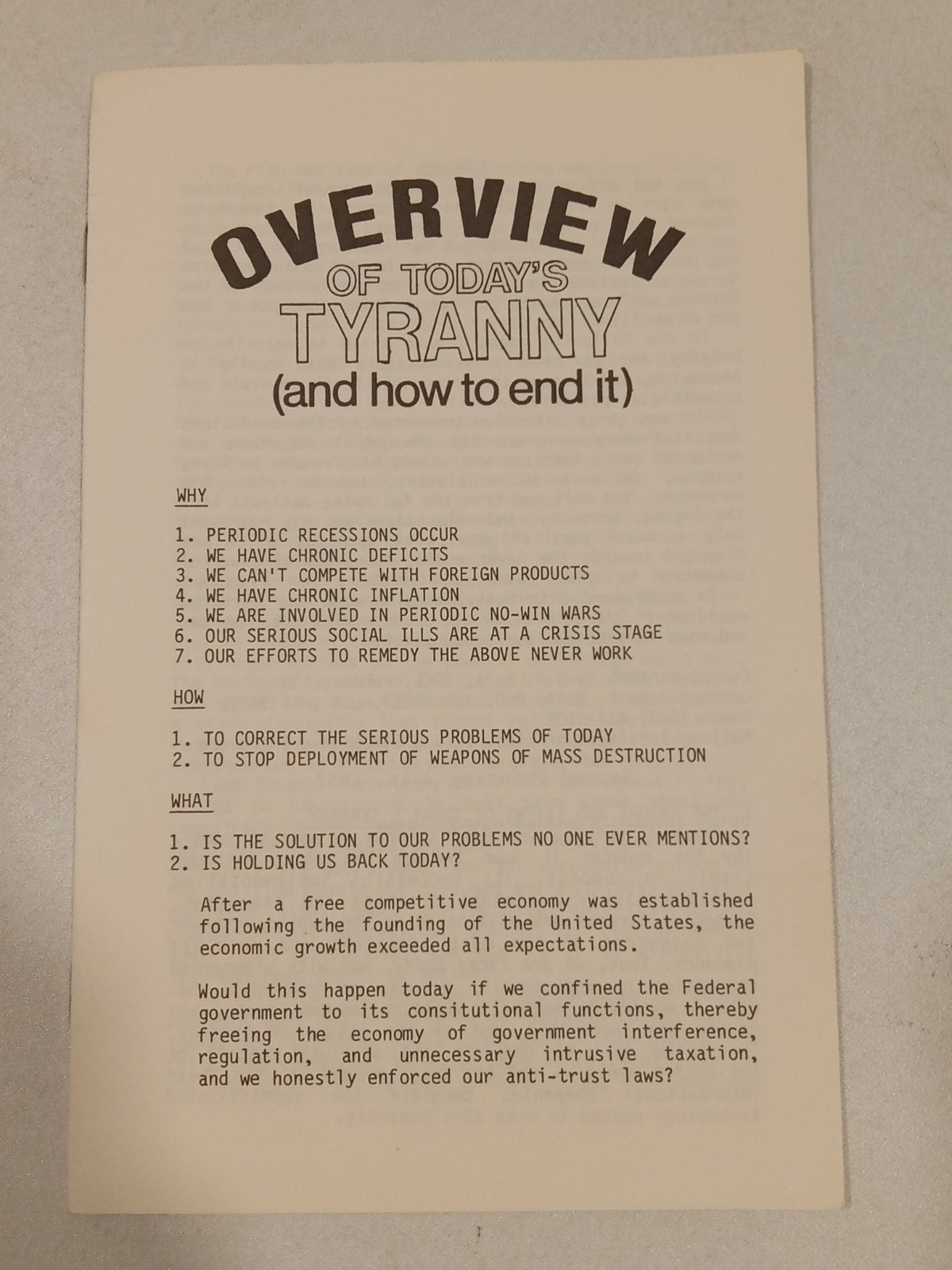 Overview of Today’s Tyranny: And How to Solve It (Stapleback)