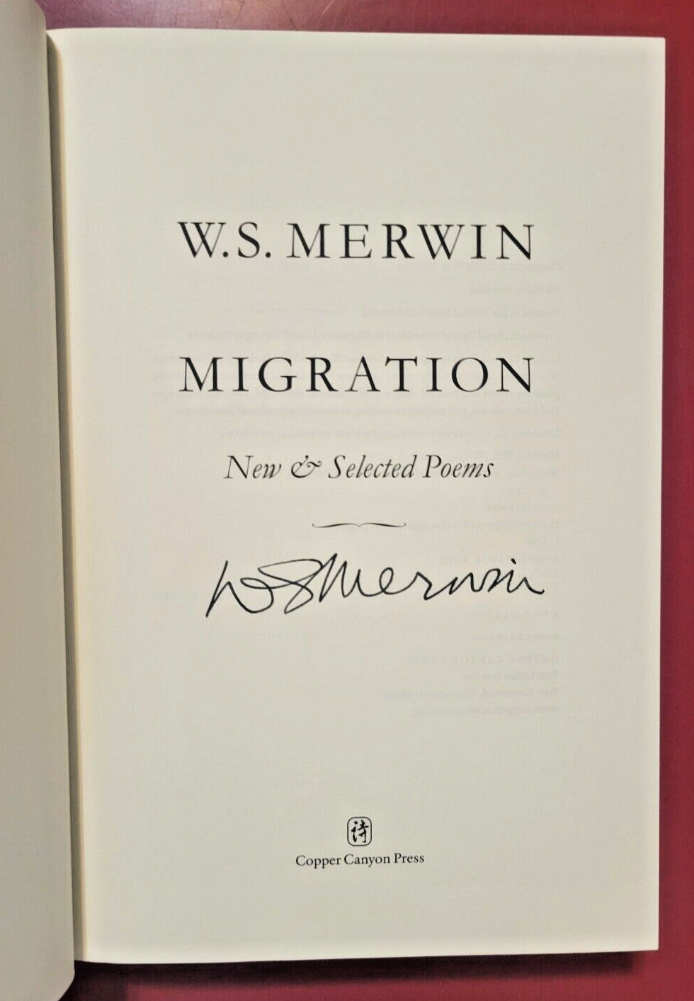 Migration by W. S. Merwin | Signed | 1st Edition 1st Print