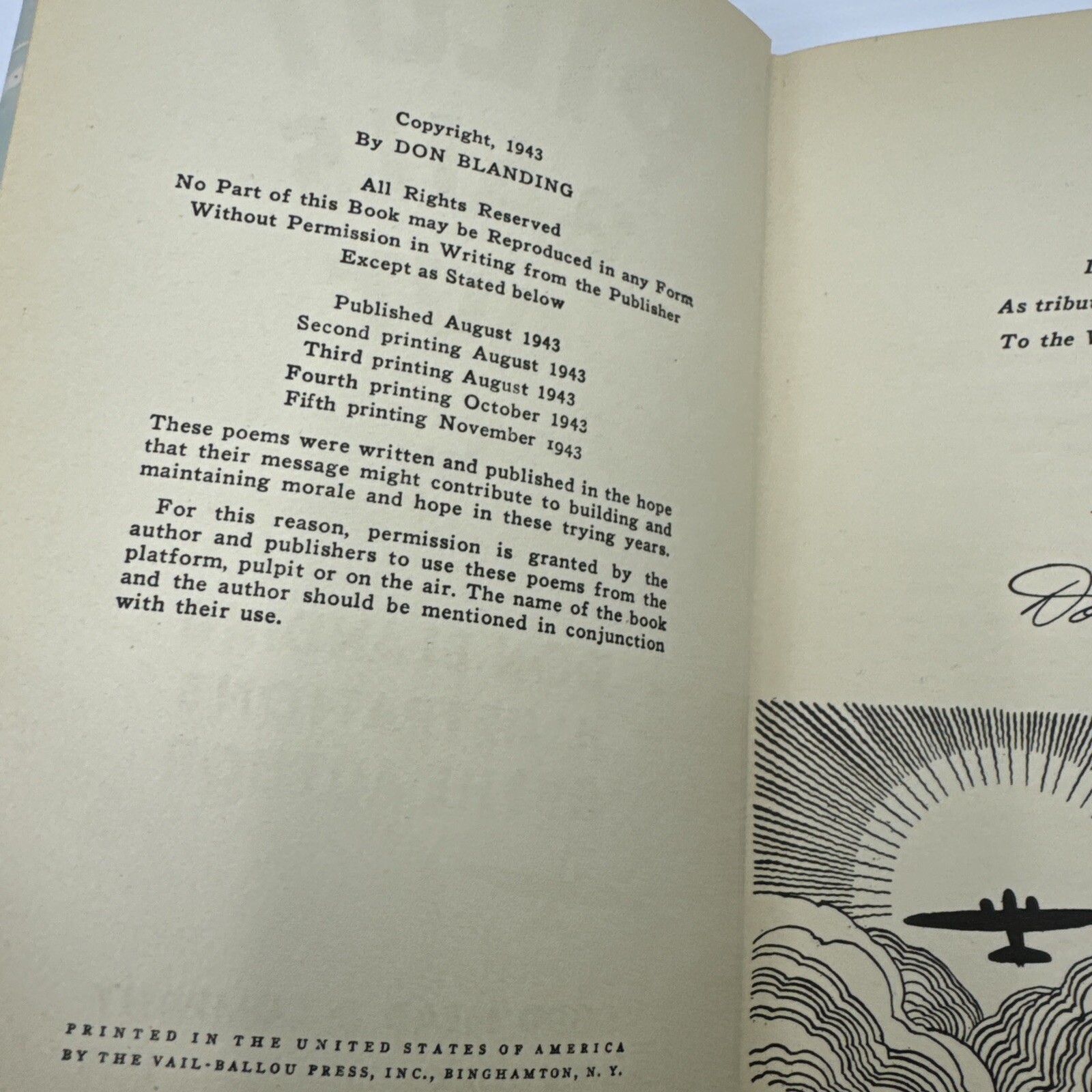 Pilot Bails Out Don Blanding HC 1943 Dodd Mead and Co War and It’s Meanings