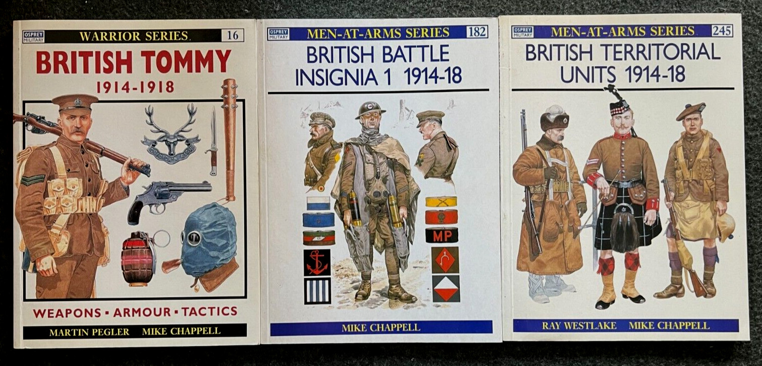 3 v OSPREY WWI British Territorial Units BATTLE INSIGNIA British Tommy 1914-18