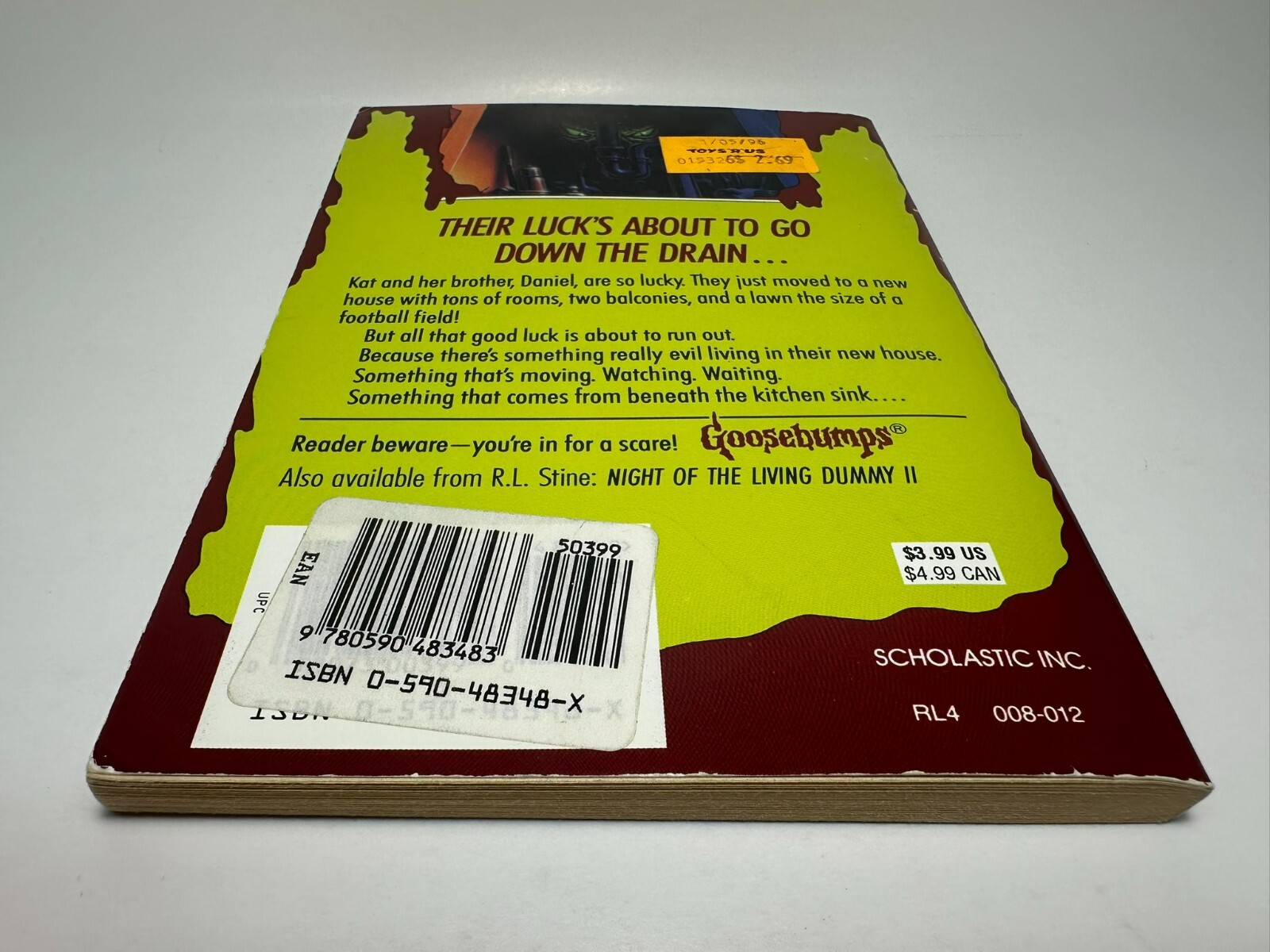 8th Print #30 It Came From Beneath the Sink Goosebumps Book RL Stine YA Horror