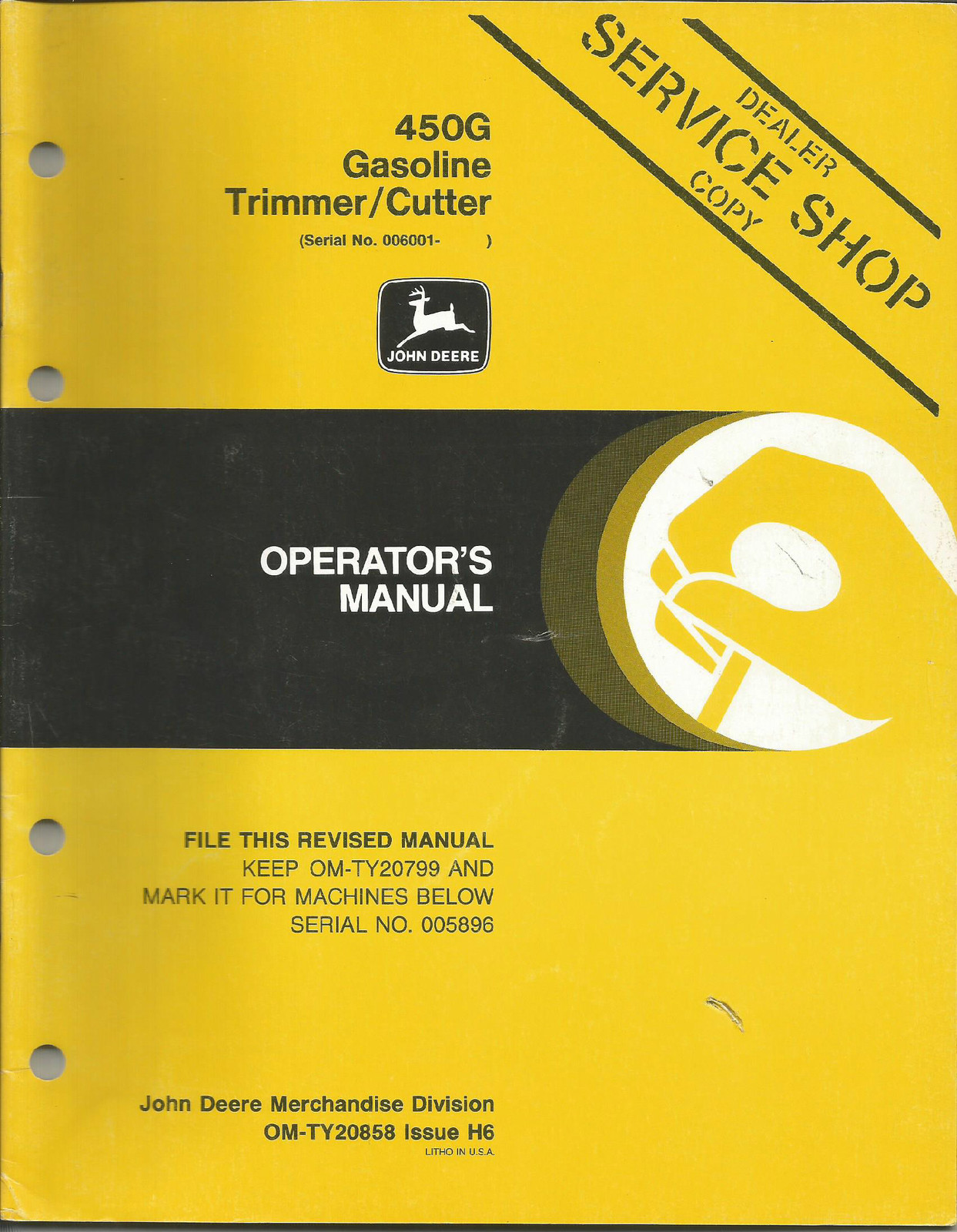 JOHN DEERE 450G GASOLINE TRIMMER/CUTTER OPERATORS MANUAL