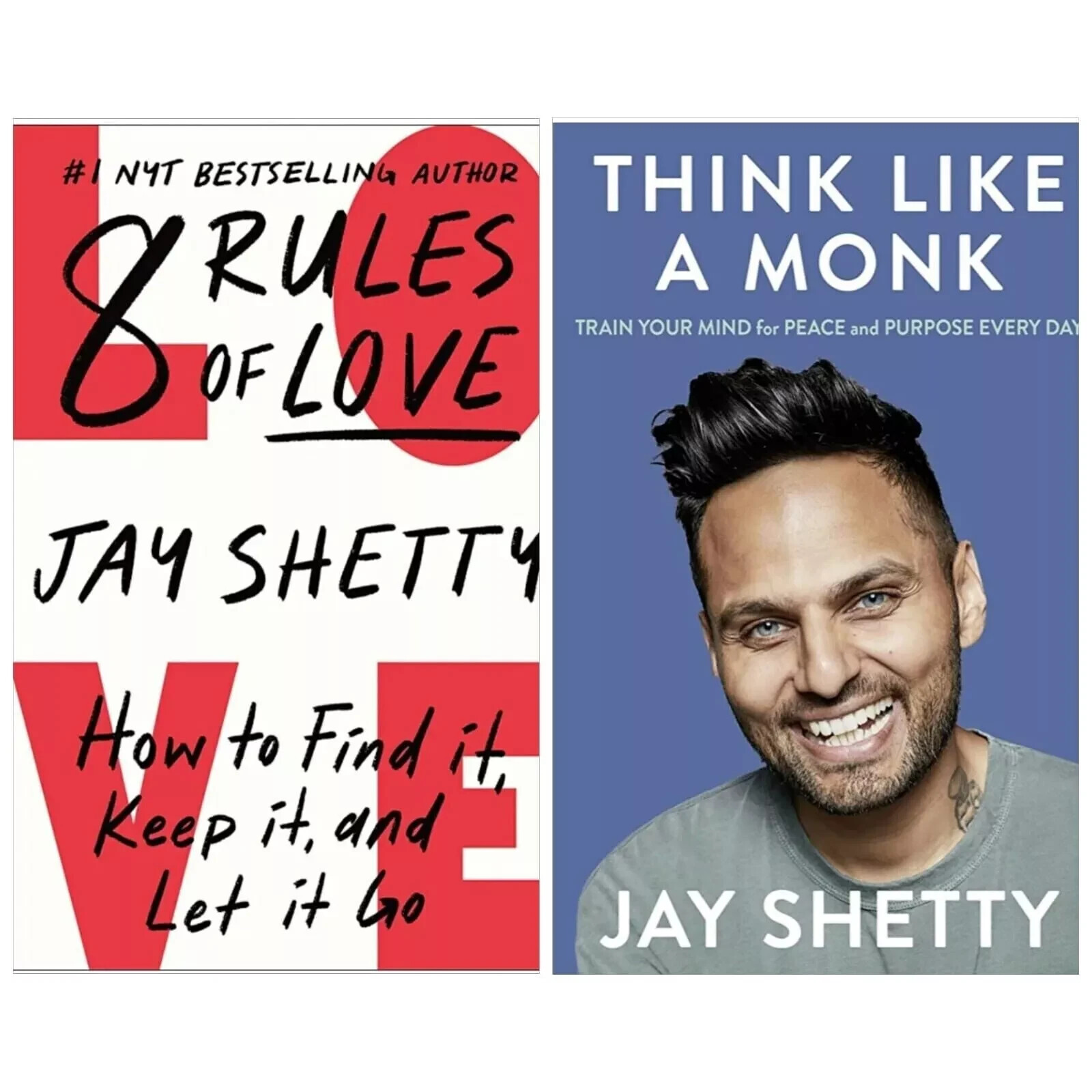 Think Like a Monk and 8 Rules of Love by Jay Shetty : 2 Book Set, Paperback…..