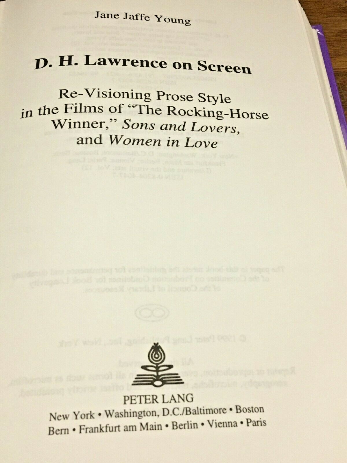 D. H. Lawrence On Screen: Re-Visioning Prose Style in Films Sons and Lovers RARE