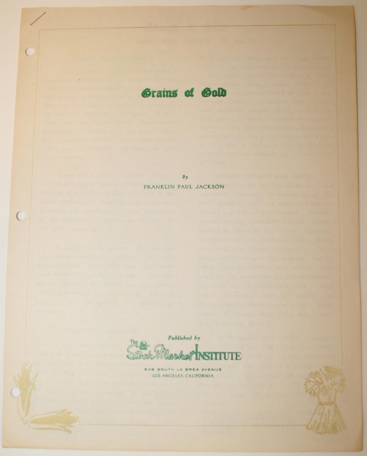 (1951) Grains of Gold by Franklin Paul Jackson – RARE ORIGINAL – 10 pages