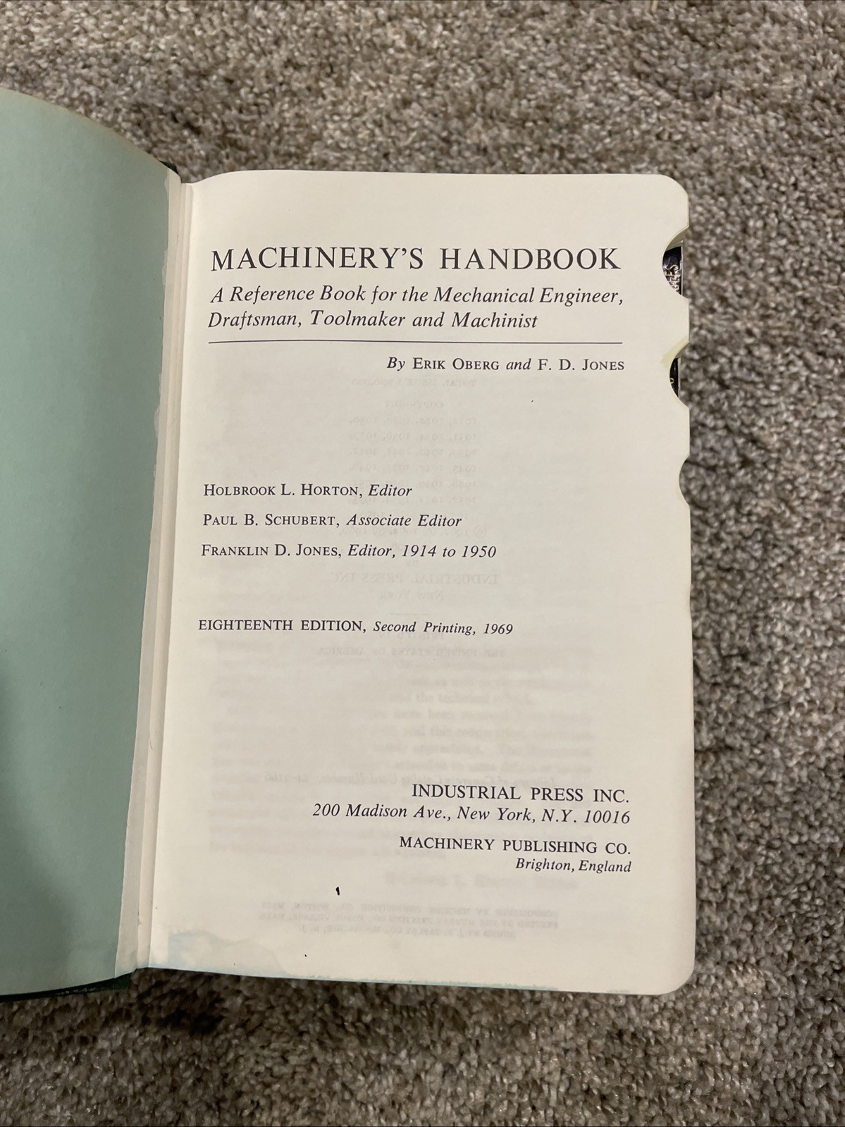 MACHINERY’S HANDBOOK 18th Eighteenth Ed. 1968 Vintage Engineer Ref. DJ Indexed