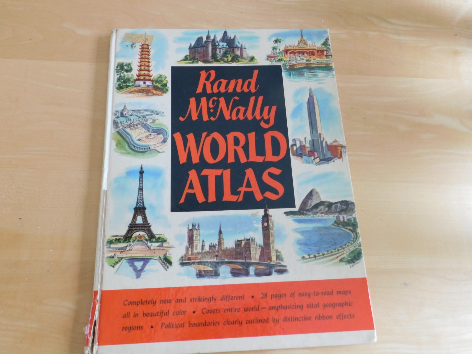 Vintage 1959 Rand McNally World Atlas Full Color Maps 31 Pages Hardcover Book