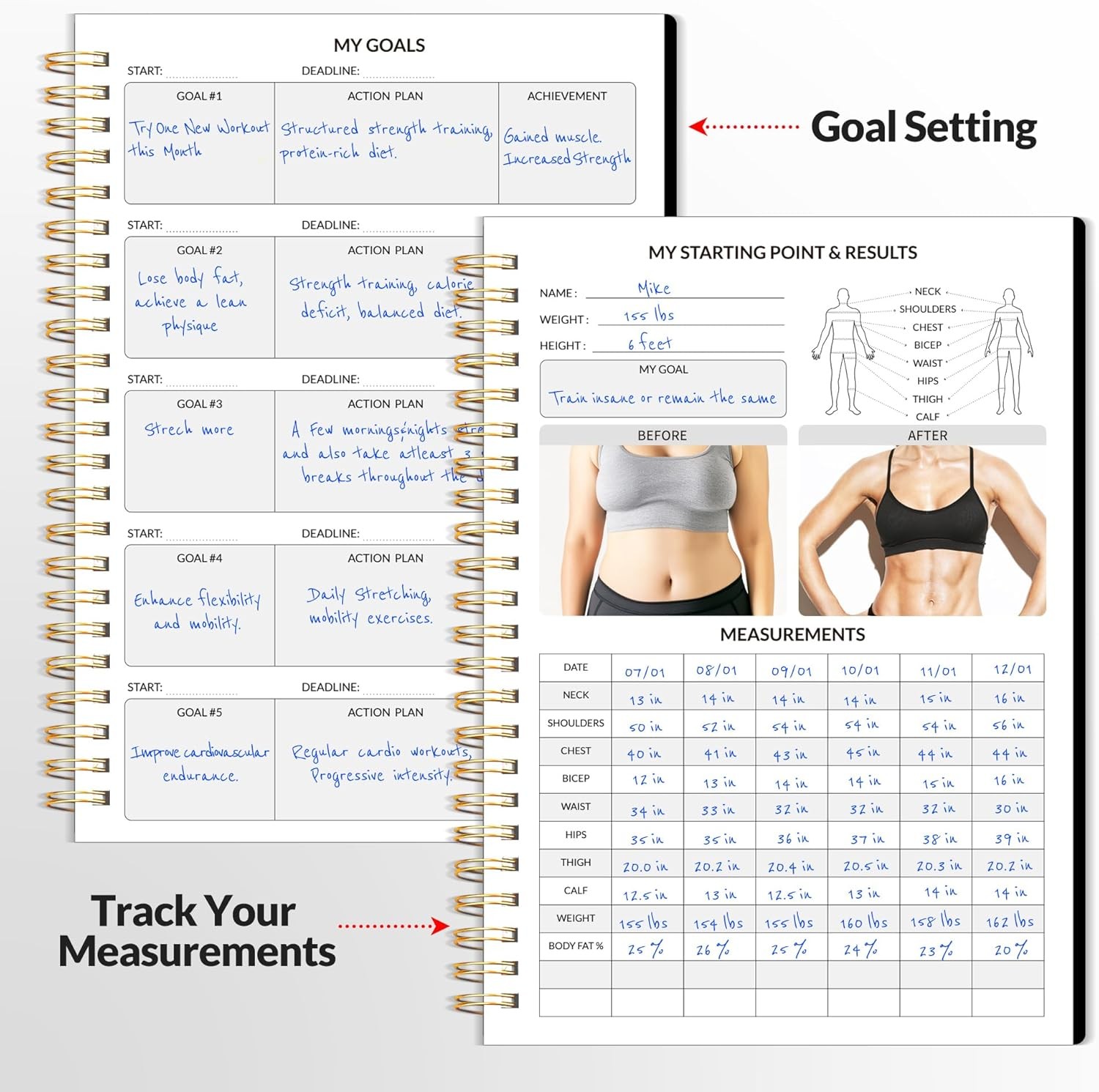Fitness Journal Workout Planner for Women & Men, A5 (6.4″ x 8.3″) Workout Journa