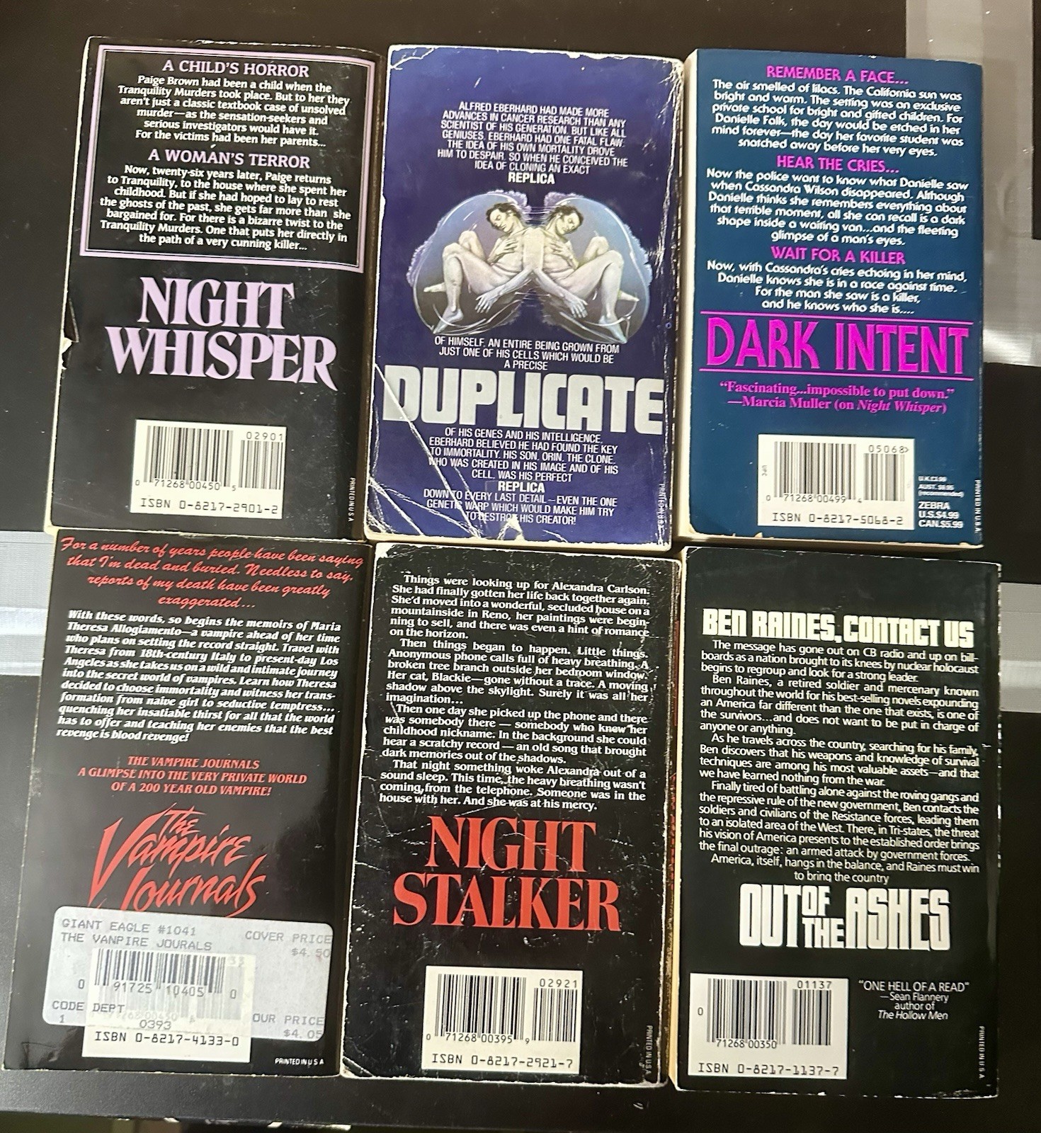 6 Vintage Zebra Horror Paperbacks. Used Condition.Patricia Wallace, Traci Briery