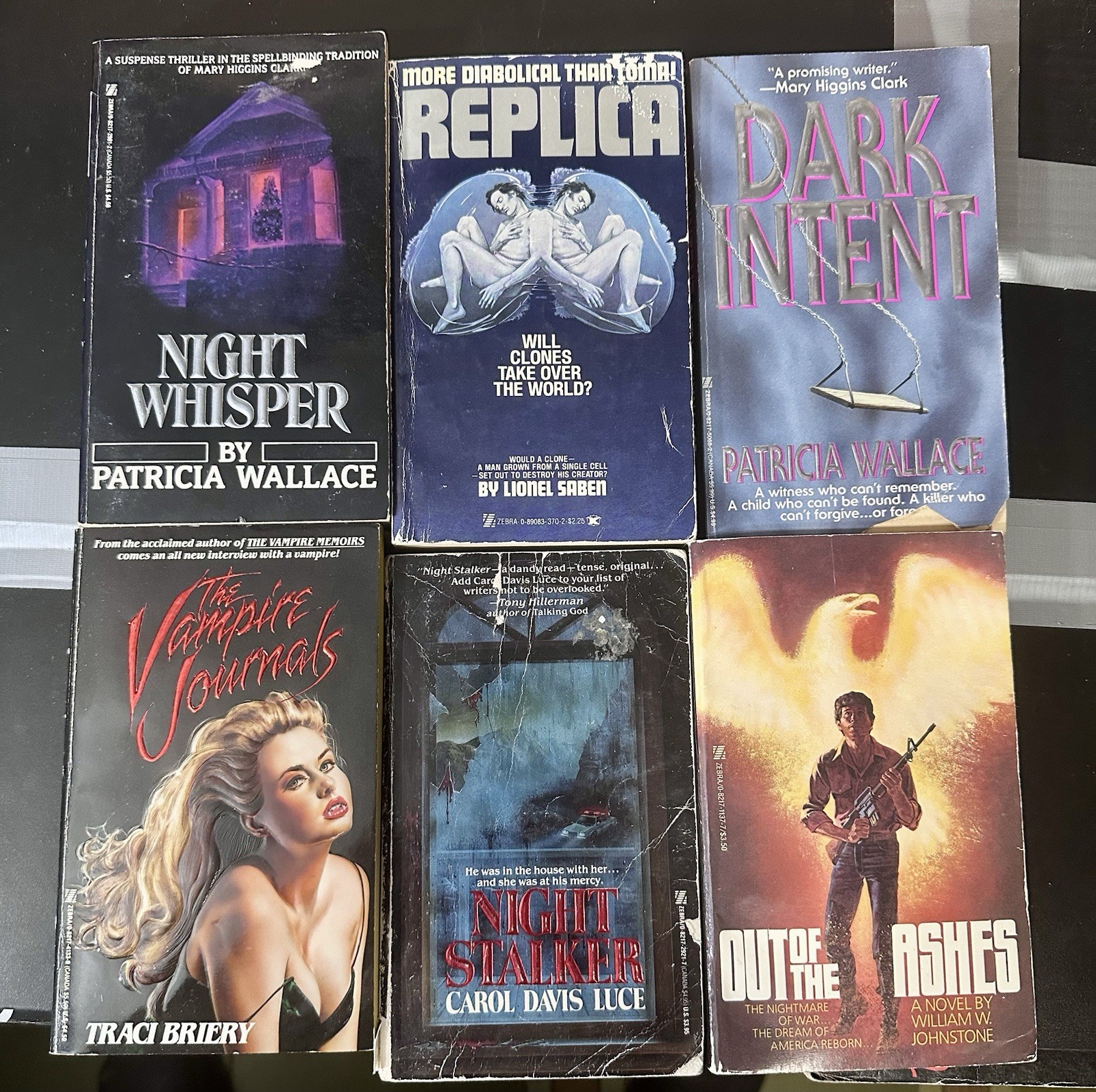 6 Vintage Zebra Horror Paperbacks. Used Condition.Patricia Wallace, Traci Briery